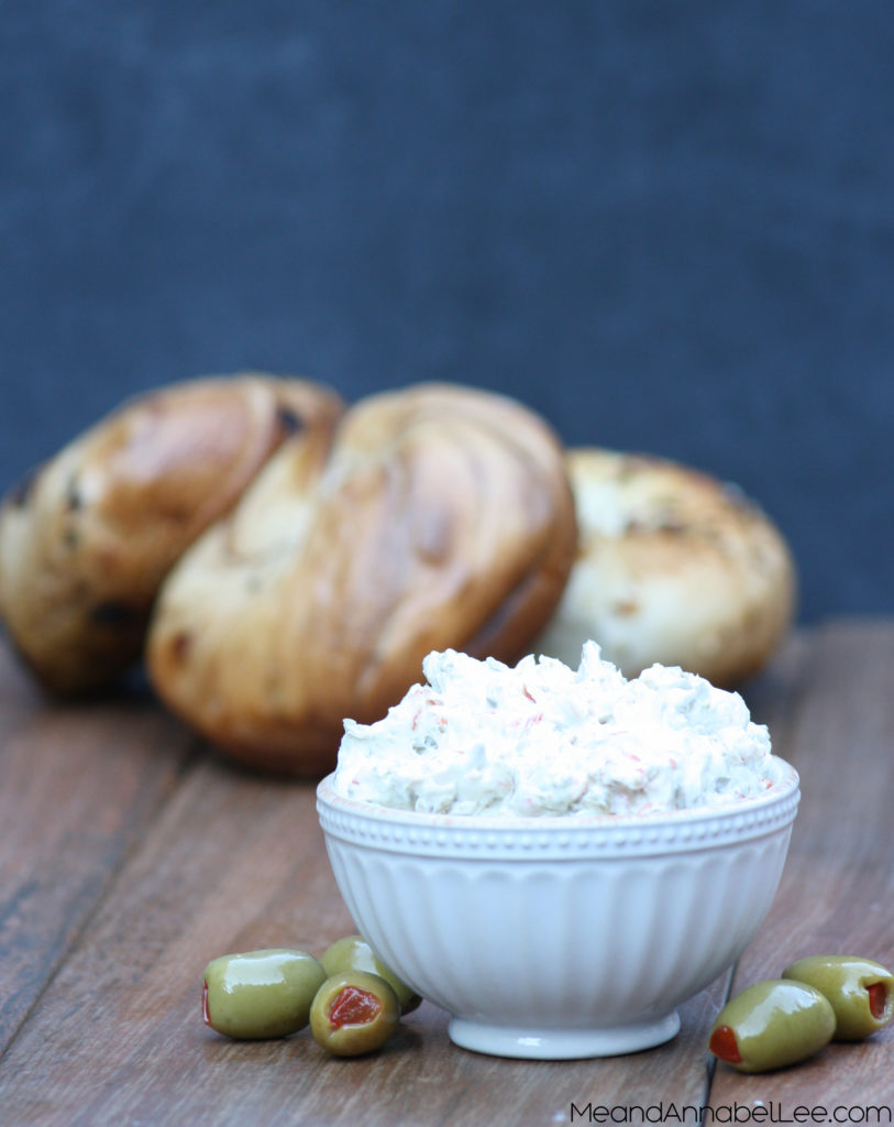 Olive Pimento Cream Cheese Spread - try this on a bagel or a sandwich! .... www.MeandAnnabelLee.com
