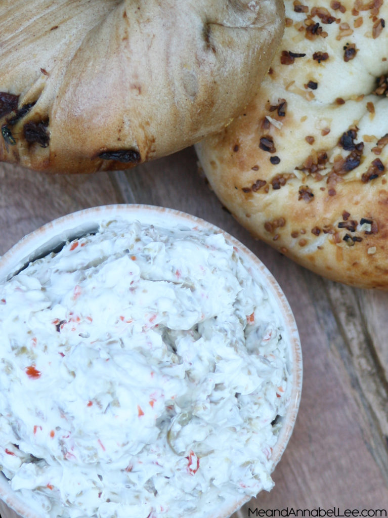 Olive Pimento Cream Cheese Spread - try this on a bagel or a sandwich! .... www.MeandAnnabelLee.com