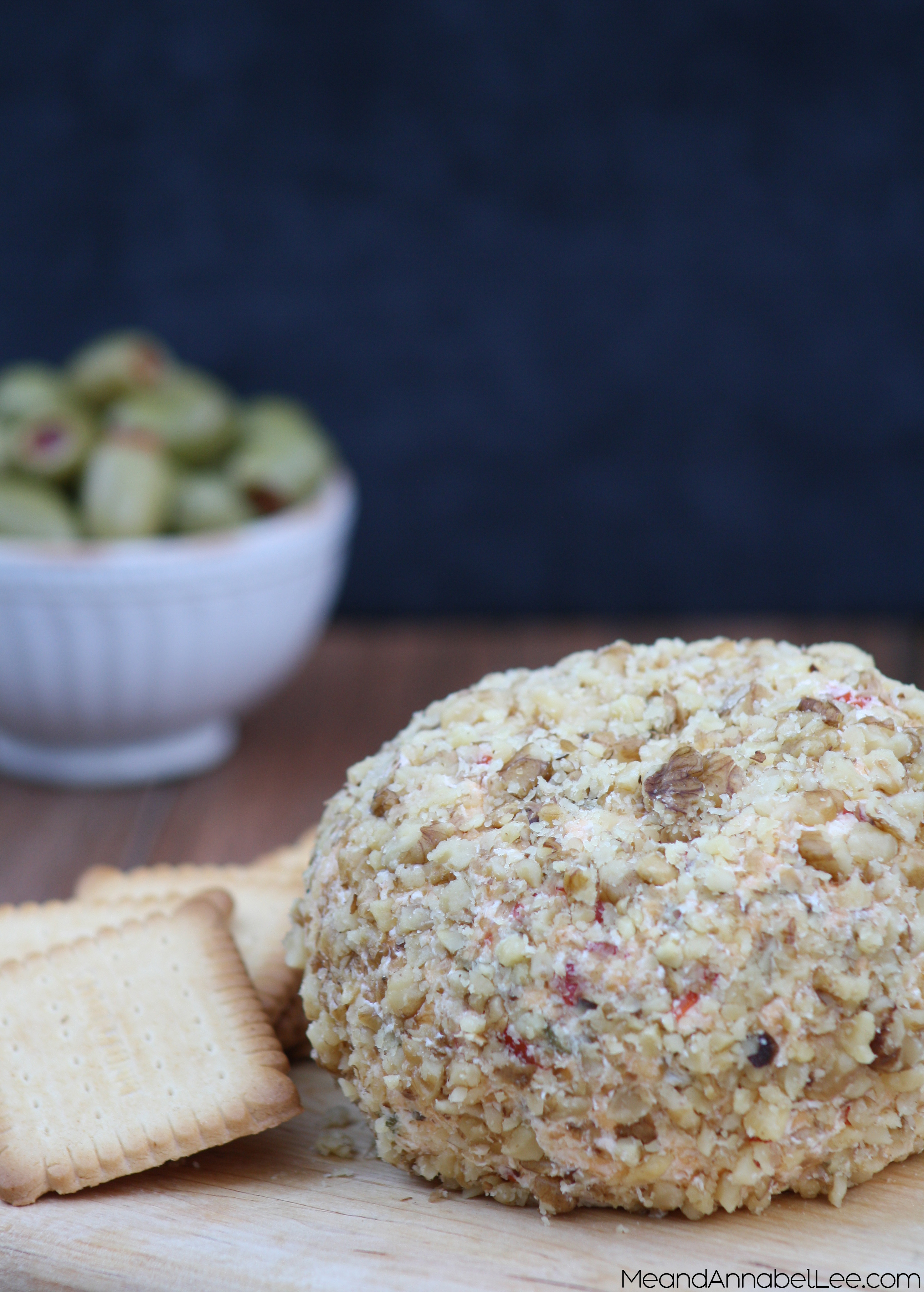 Cheddar Olive Cheese Ball, appetizer- Bursting with Flavor!... www.MeandAnnabelLee.com