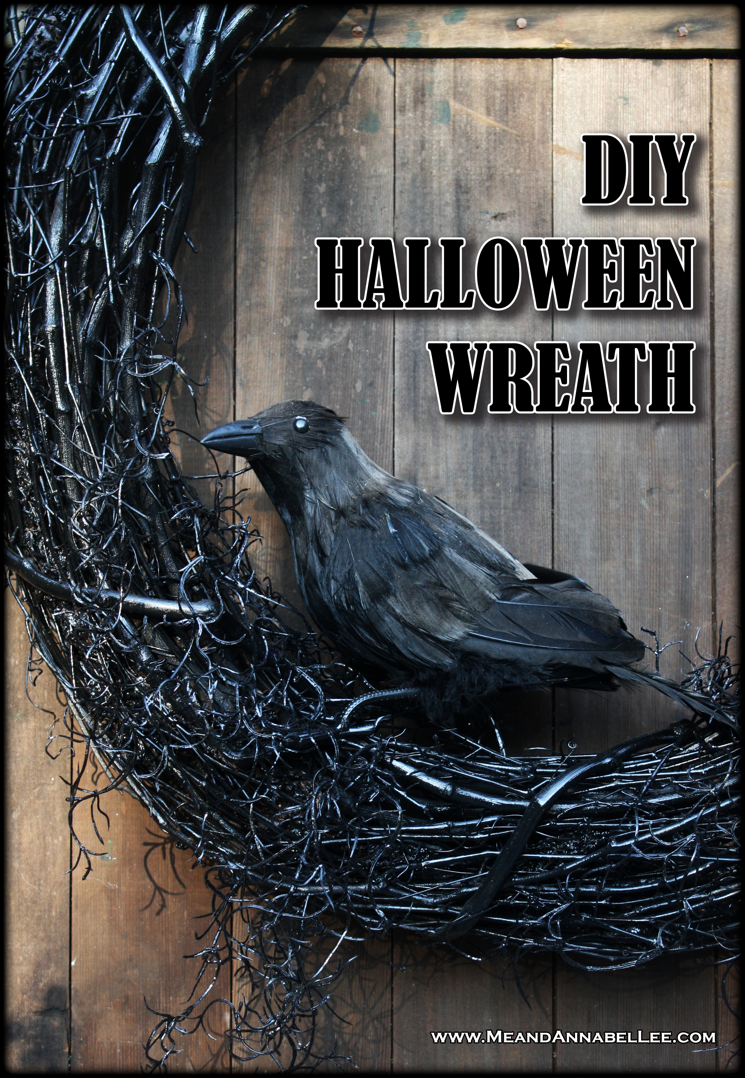 DIY Mossy Raven Halloween Wreath | The Crow | Edgar Allan Poe | Black Grapevine | Me and Annabel Lee Blog