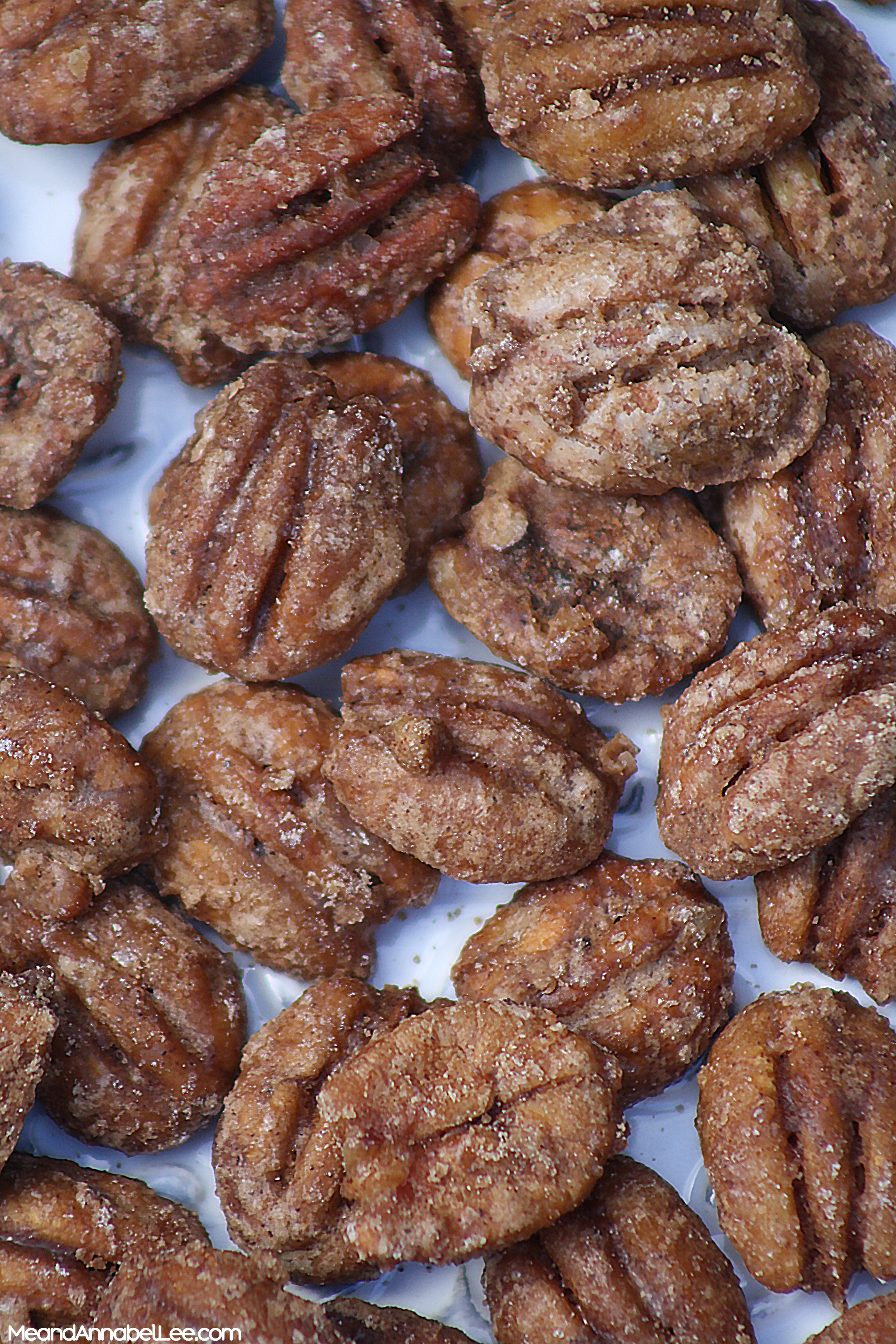 Candied Pecans - Try this simple recipe and you'll never by store-bought again! www.MeandAnnabelLee.com