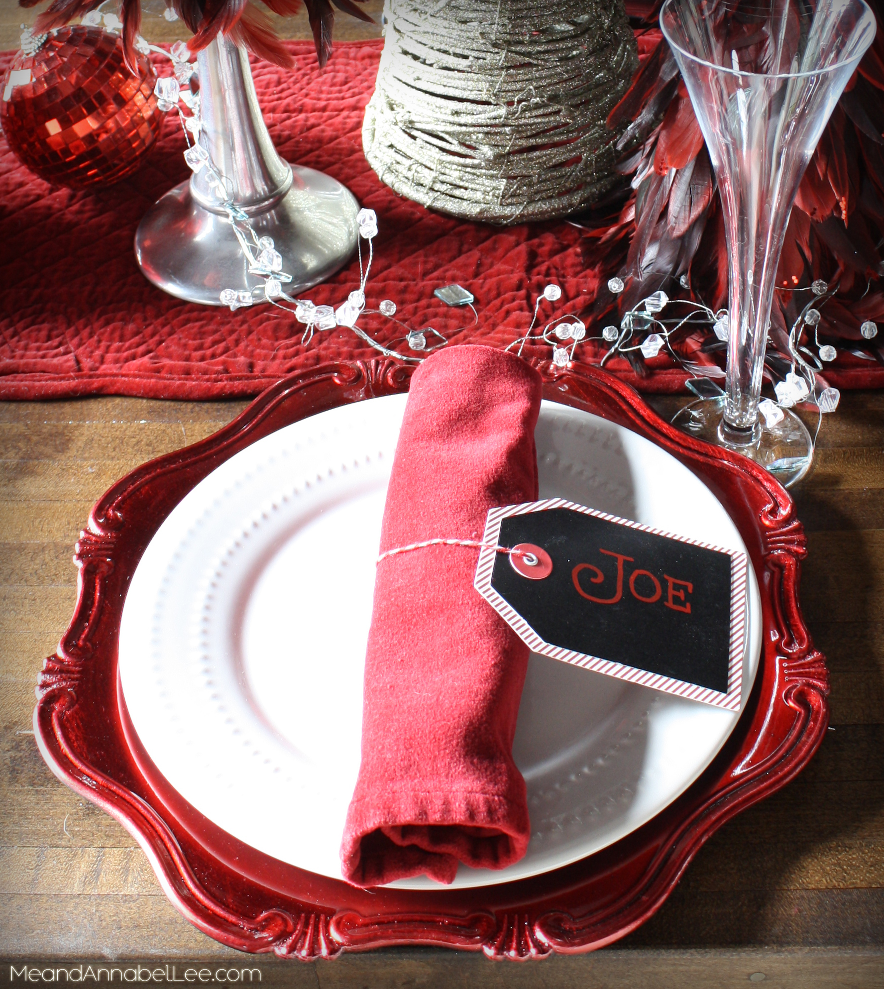 Deep Red & Silver Holiday Place Setting - www.MeandAnnabelLee.com