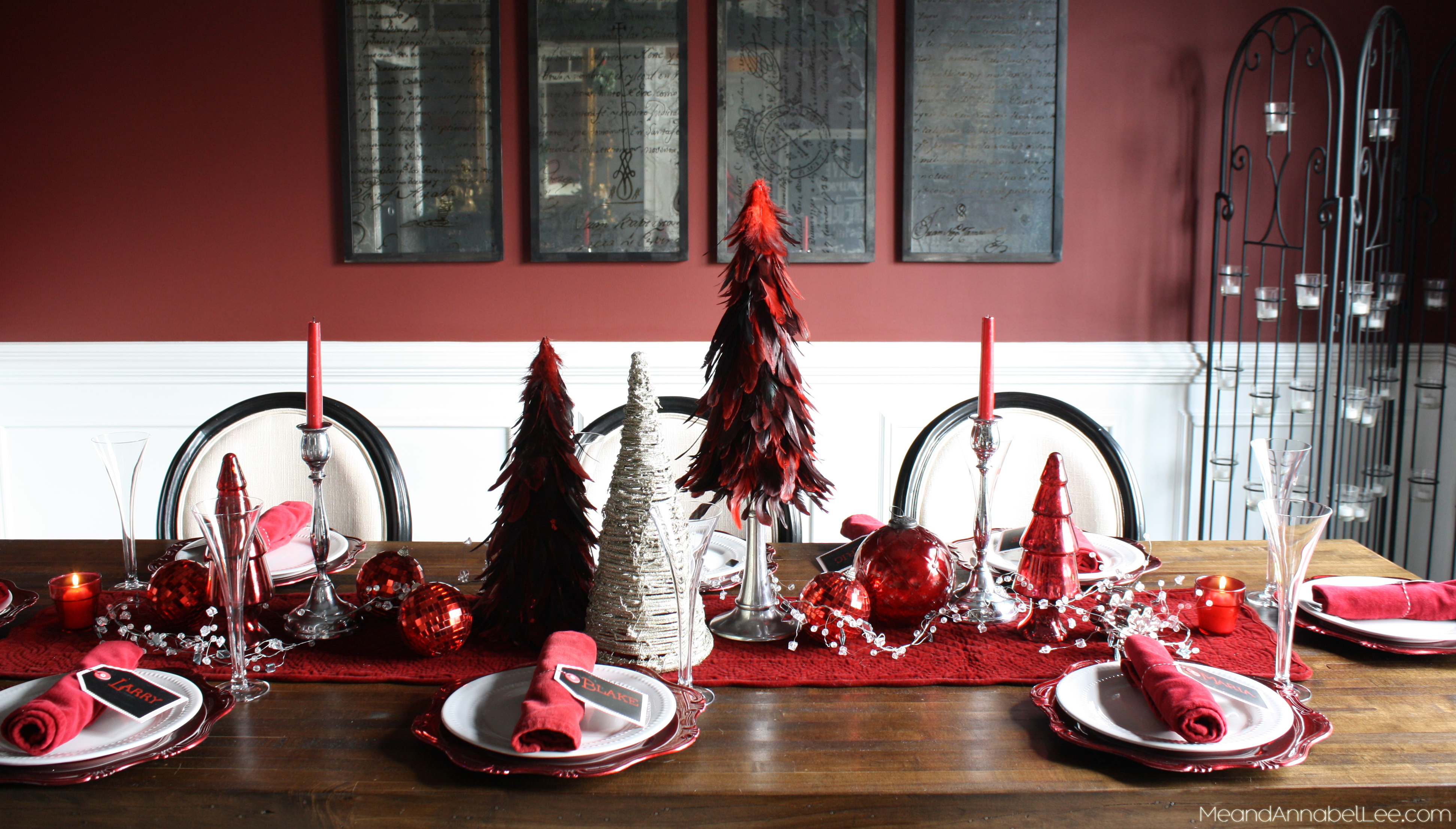 Deep Red & Silver Holiday Table Setting - www.MeandAnnabelLee.com