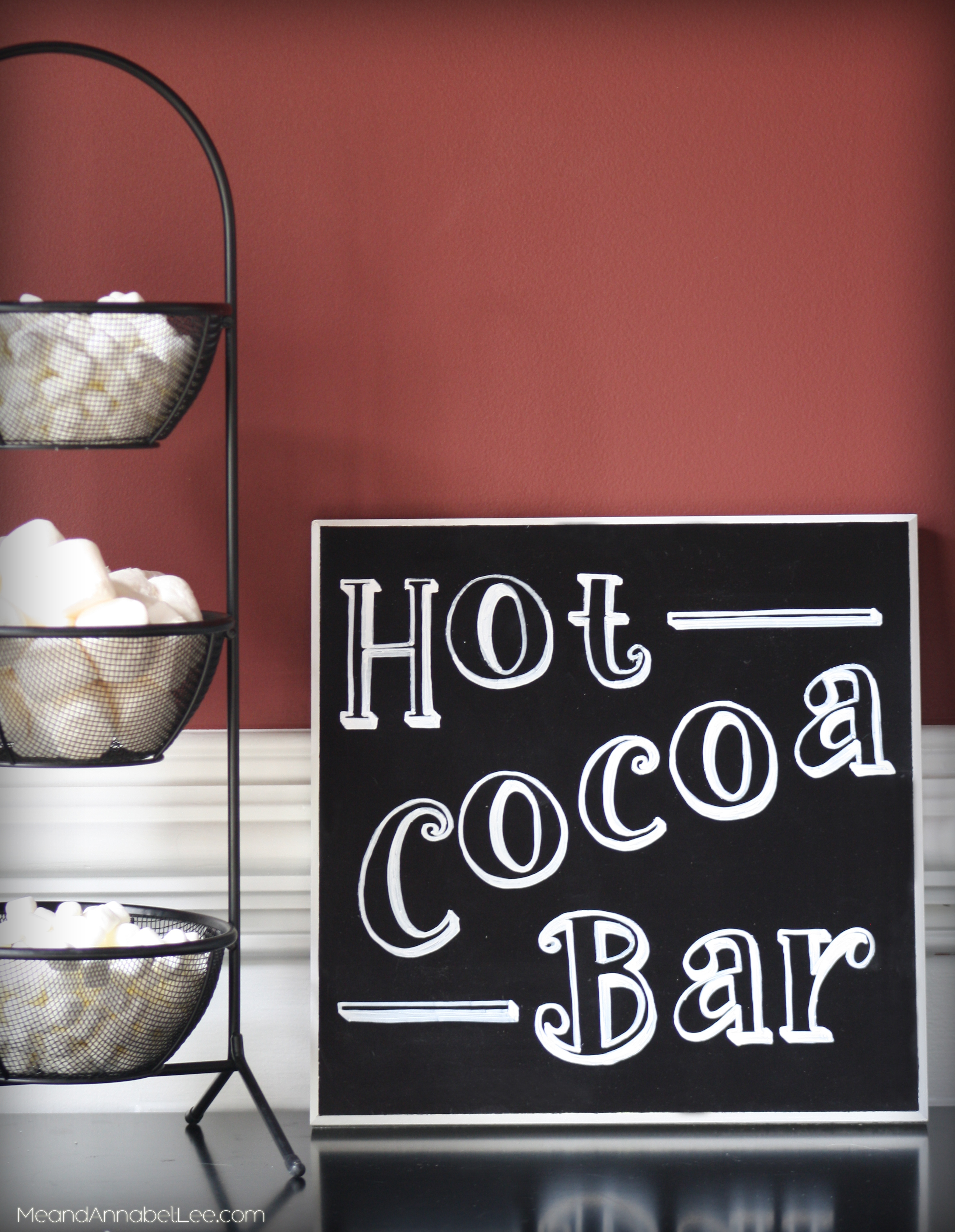 DIY Hot Cocoa Bar Chalkboard Sign - Trash to Treasure - www.MeandAnnabelLee.com