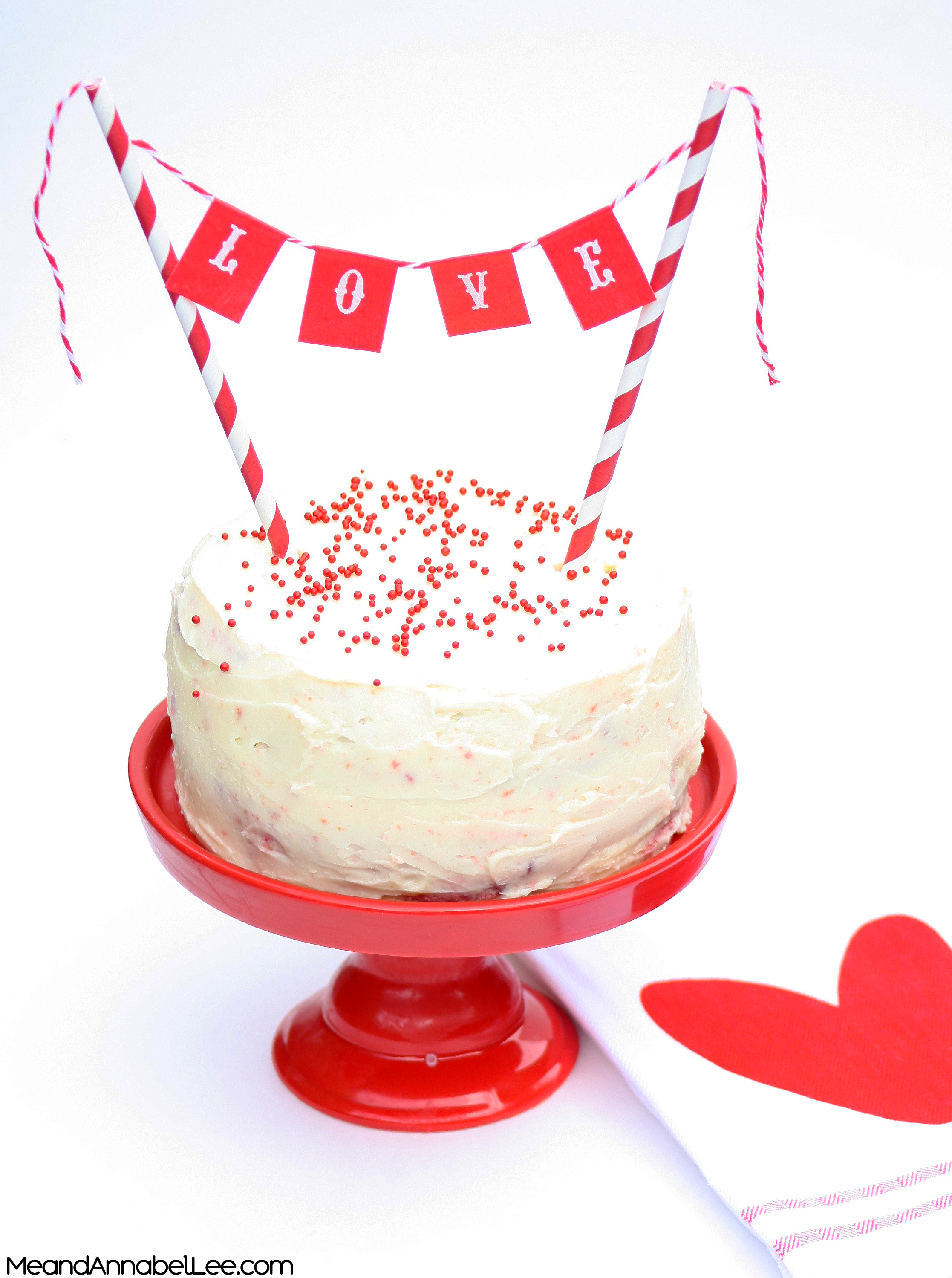 Valentine Cake Topper - LOVE Pennant Flag Cake Topper - Red Cake Bunting - Valentine's Day Party Decor - meandannabellee.com