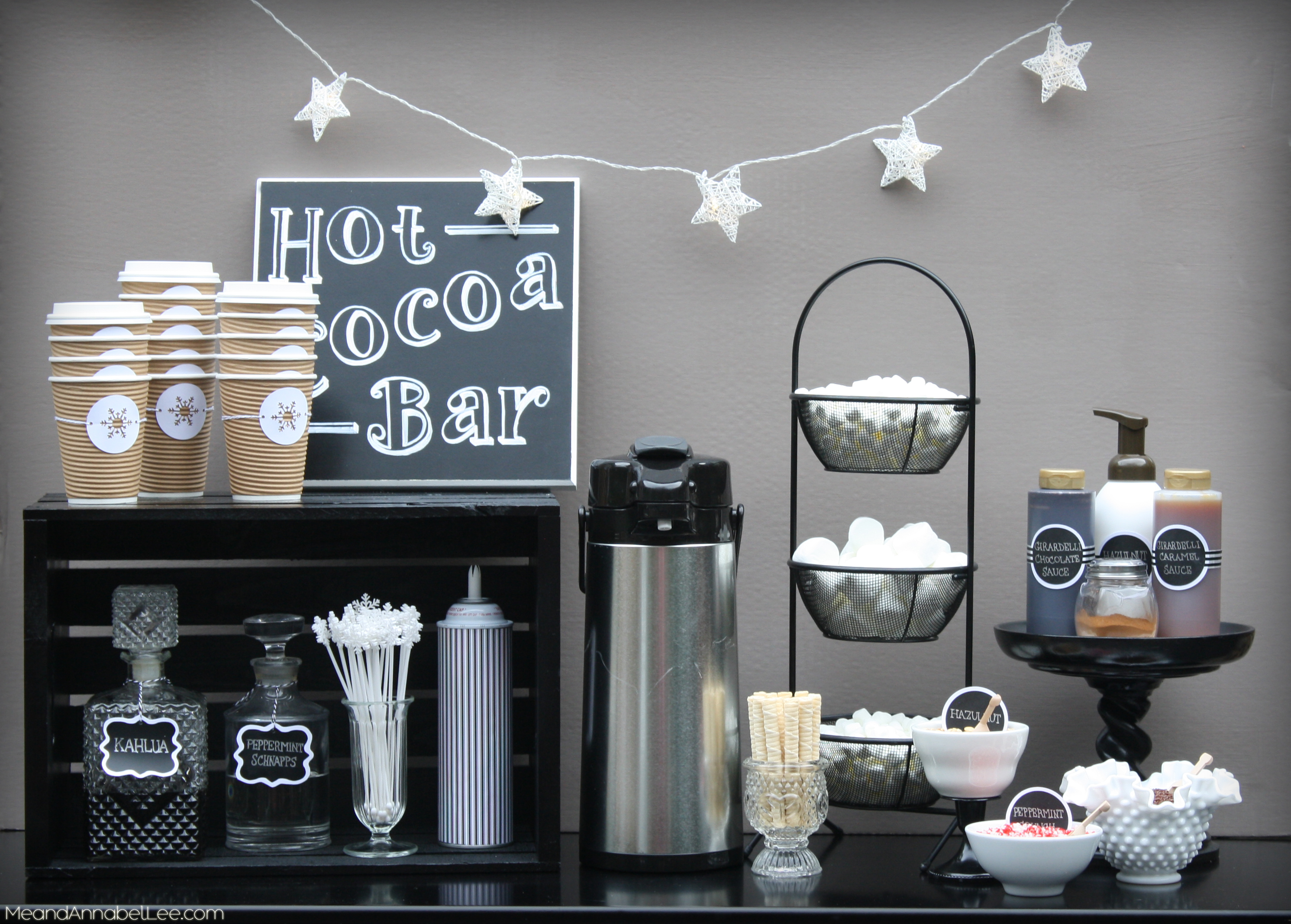 Winter Hot Cocoa Bar / Hot Chocolate Bar - All of the DIY instructions and tips for putting together your own Hot Cocoa Bar - www.MeandAnnabelLee.com