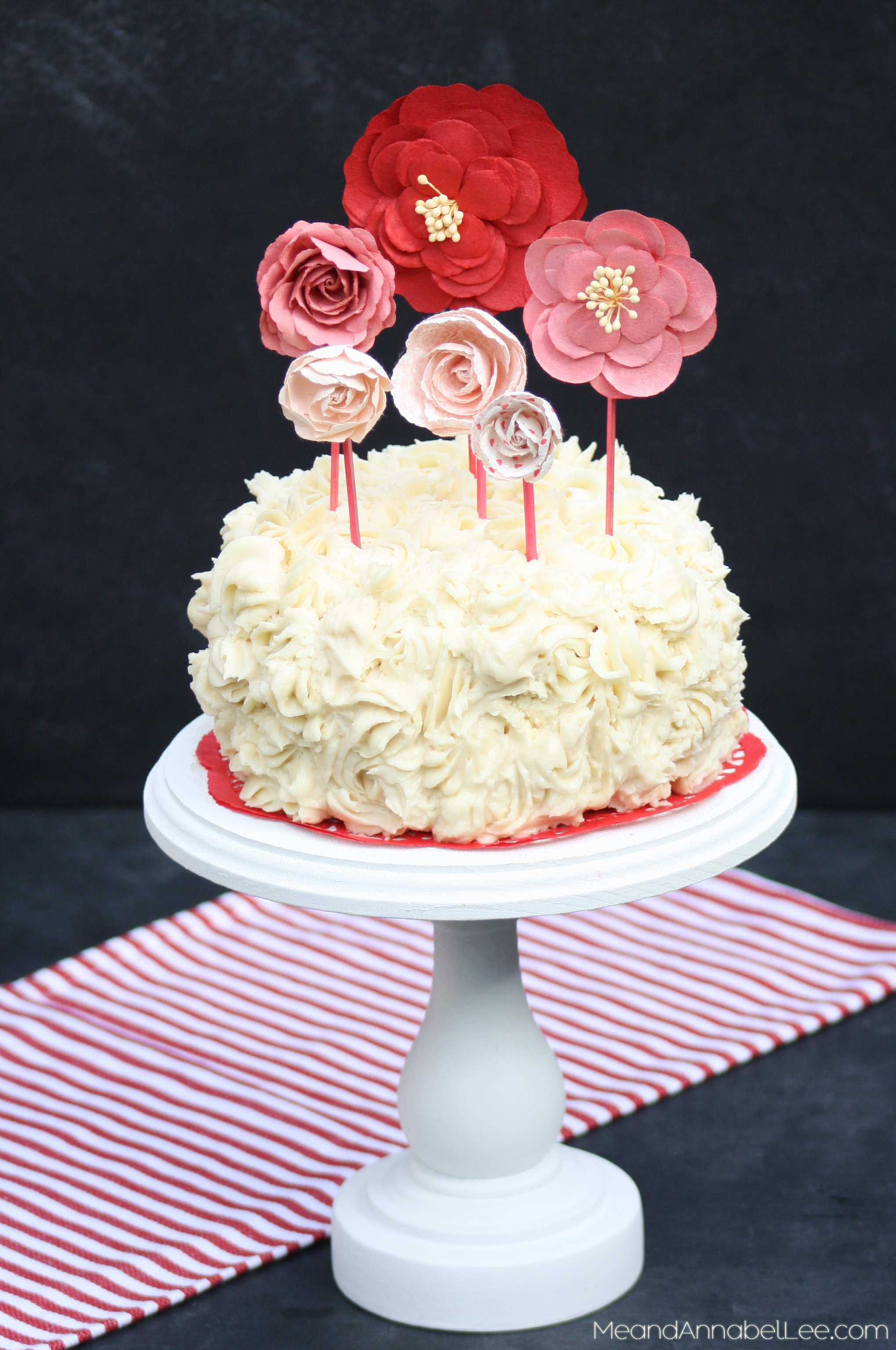 Victorian Inspired Paper Flower Cake Topper - Valentine's Day, Mother's Day, Bridal Shower, Baby Shower - www.MeandAnnabelLee.com