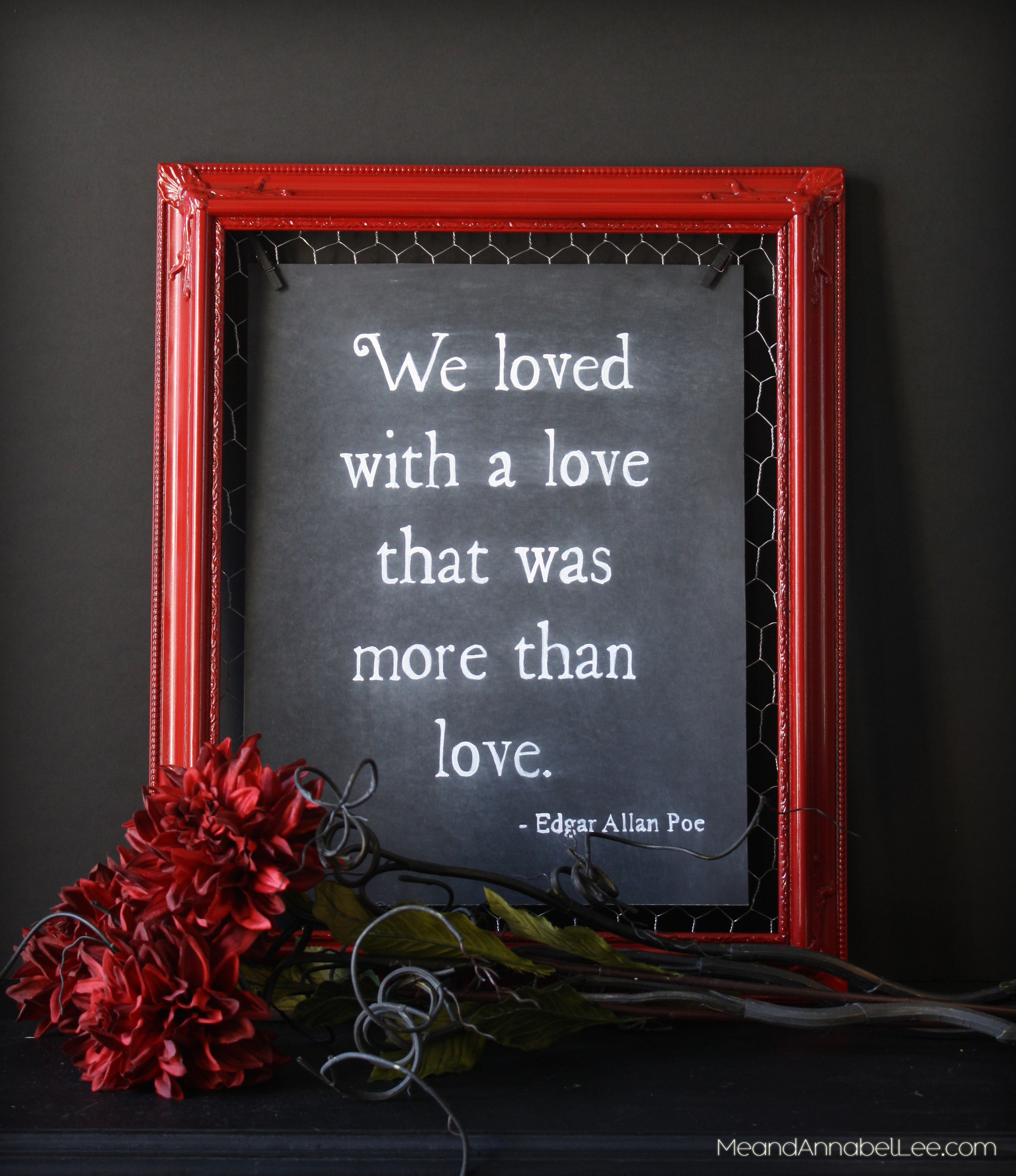 Dark Romance DIY Chalkboard Art - Annabel Lee Quote by Edgar Allan Poe - Gothic Valentine - www.MeandAnnabelLee.com