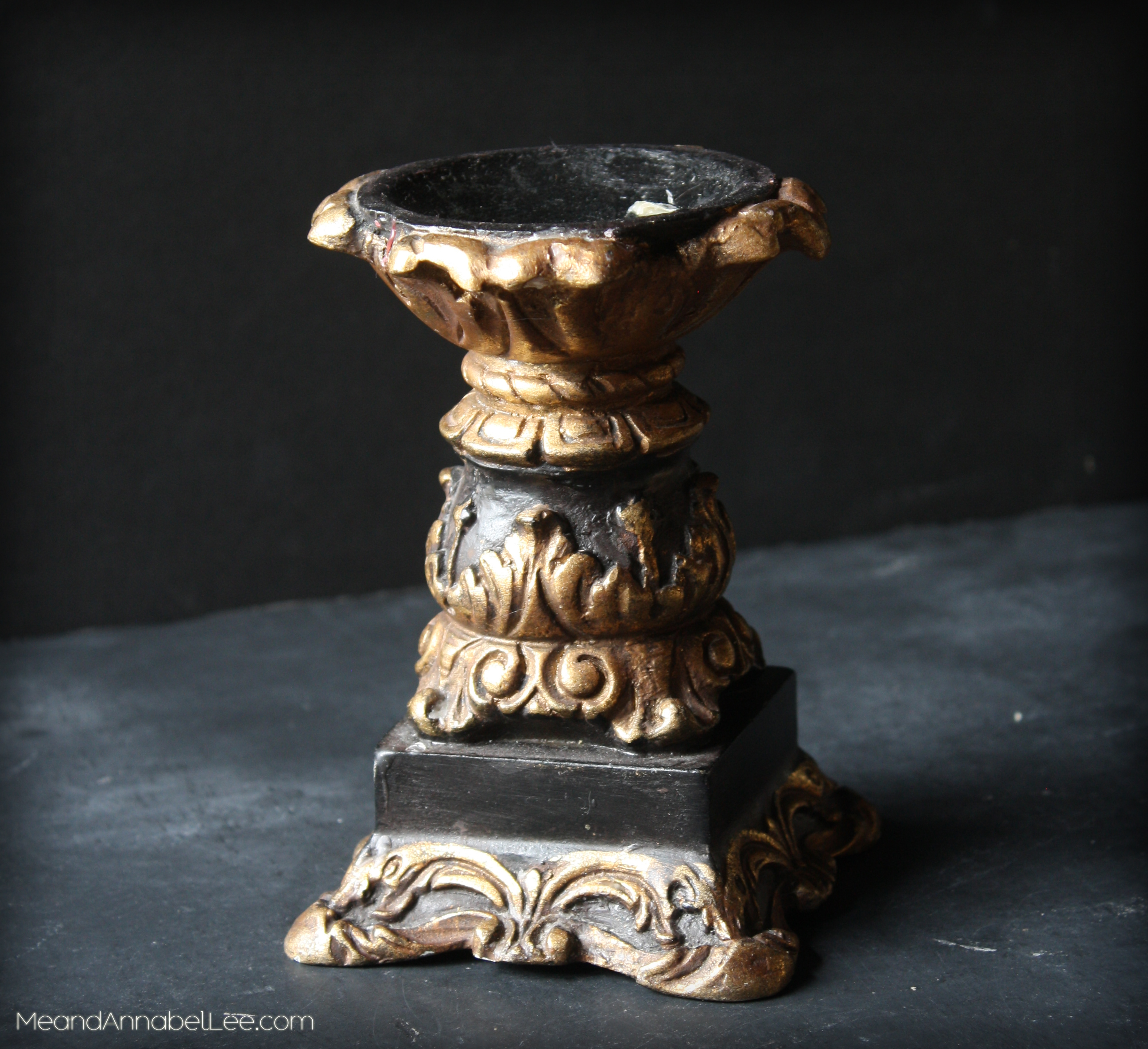 Fit For a King - Black & Gold Gothic Cake Stand - Trash to Treasure Style! Dark Style - Black Cake - www.meandannabellee.com