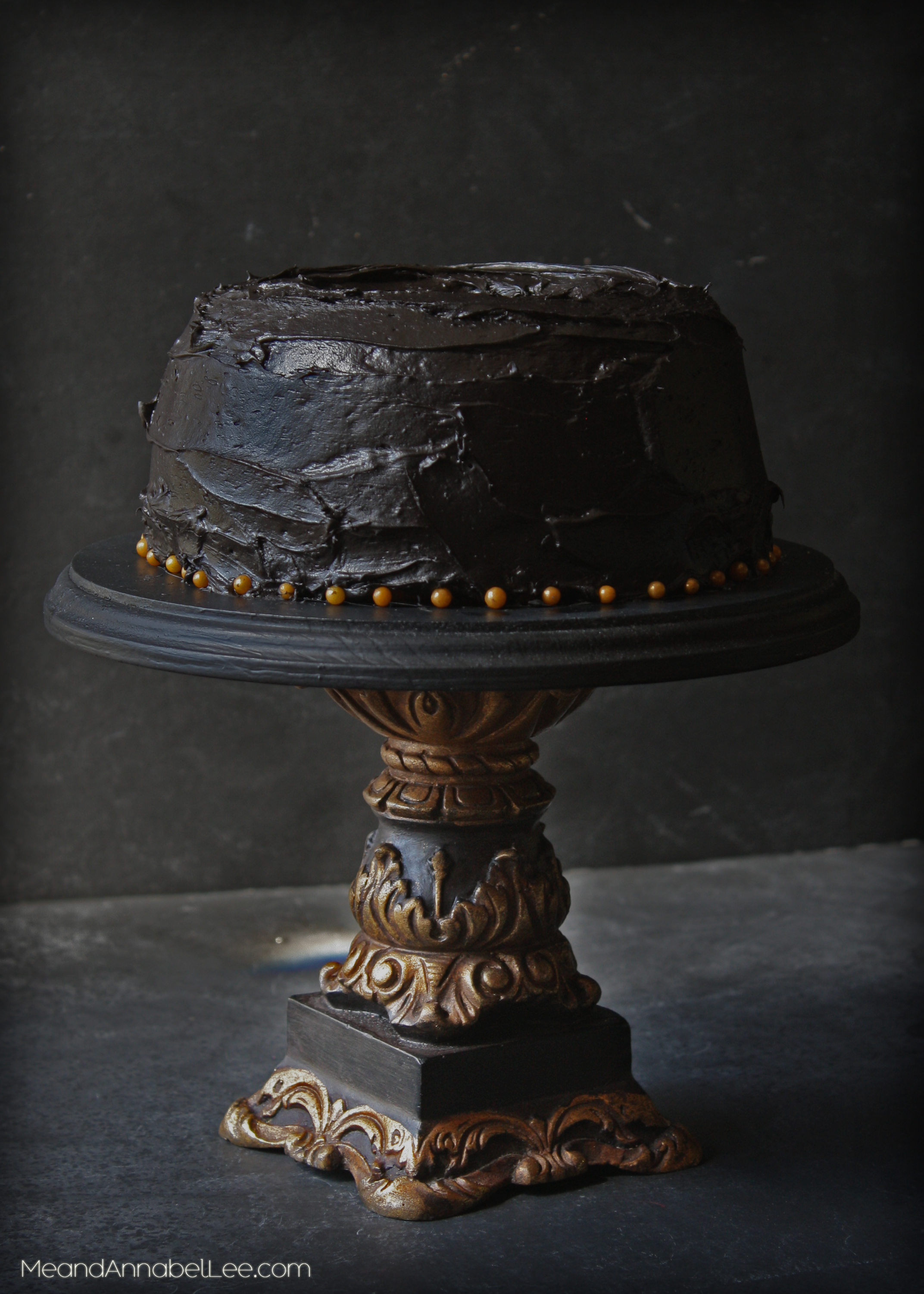 Fit For a King - Black & Gold Gothic Cake Stand - Trash to Treasure Style! Dark Style - Black Cake - www.meandannabellee.com