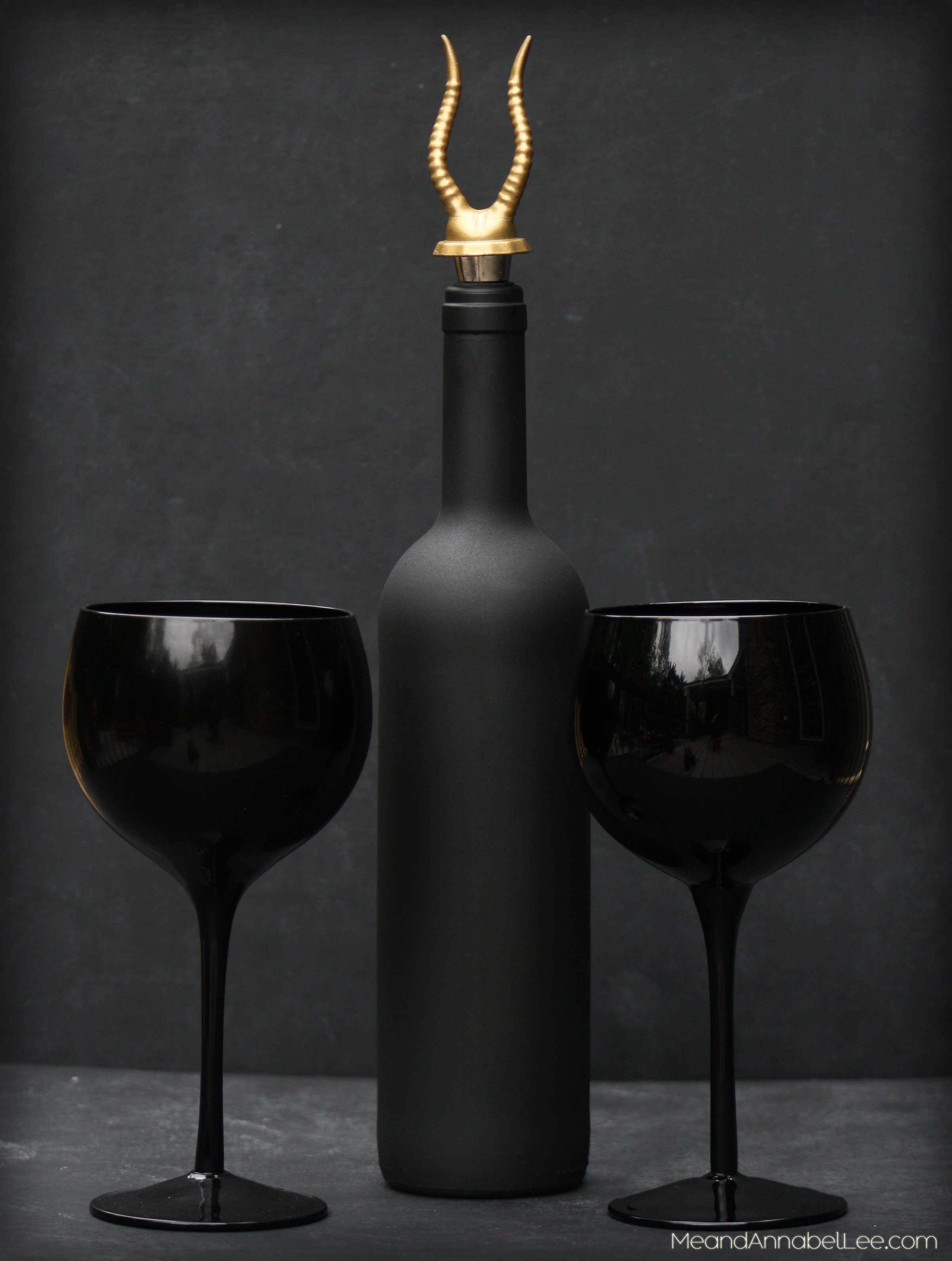 A Gothic Wine Bottle and Stopper - Black Horn Wine Stopper - Goth DIY - Goth It Yourself - www.MeandAnnabelLee.com