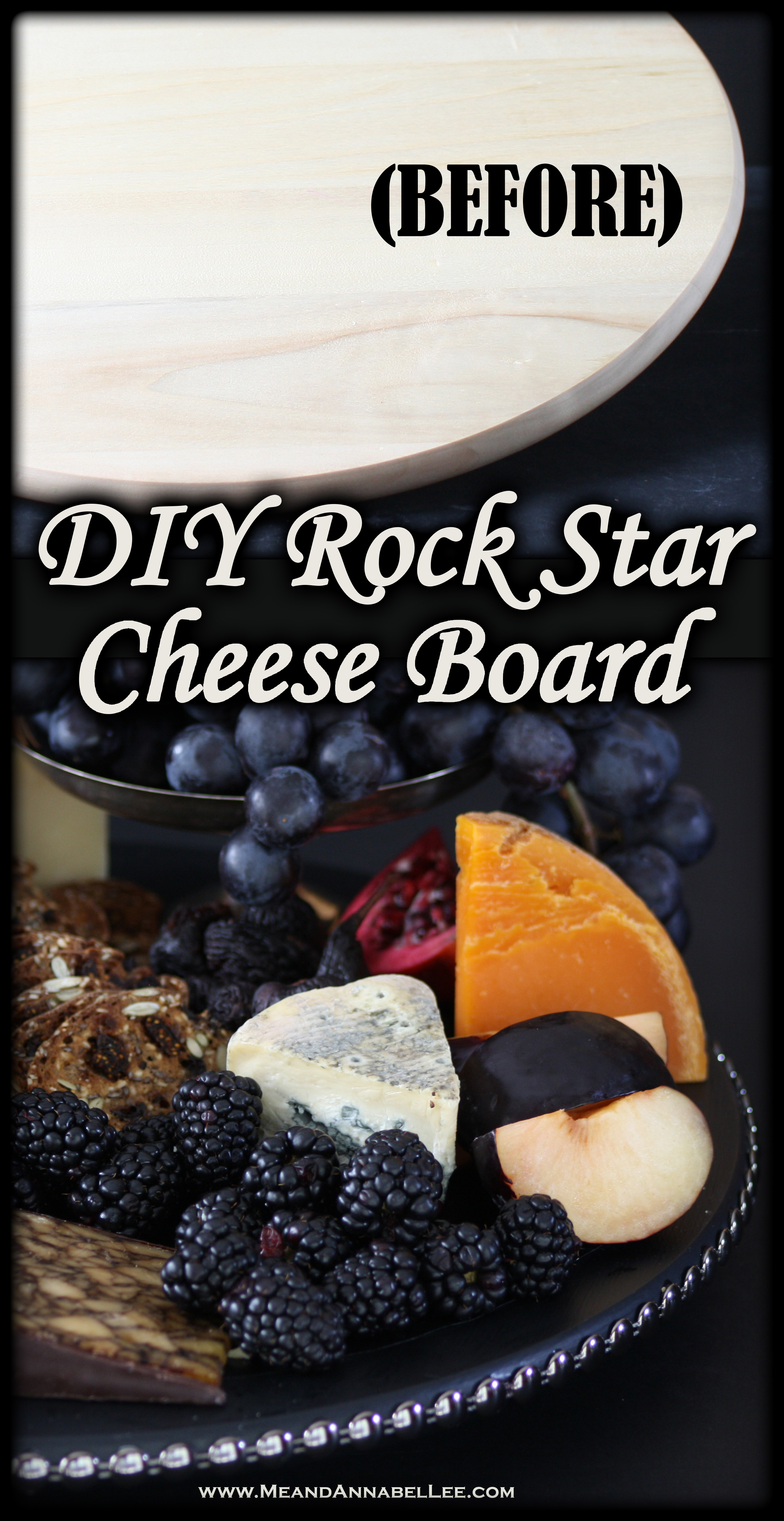 DIY Black Studded Lazy Susan - Gothic Cheese Board - Goth it Yourself - Rock star Trash to Treasure Transformation - Gothic Entertaining - www.meandannabellee.com