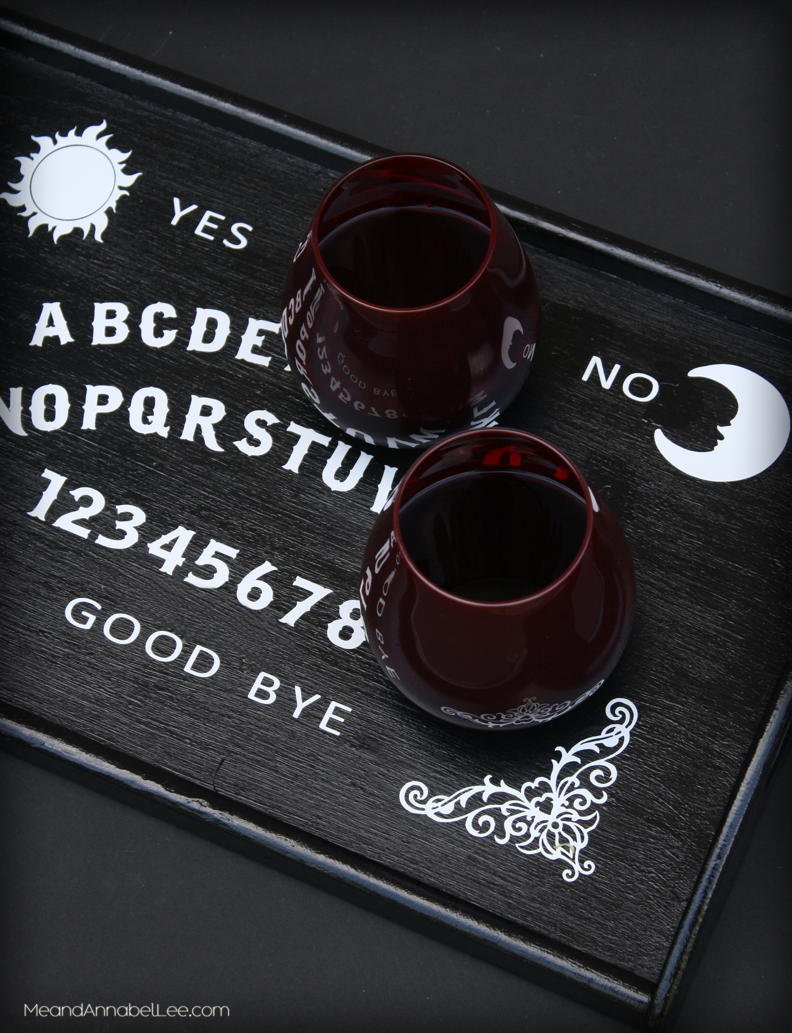 DIY Ouija Board Serving Tray - Trash to Treasure - Cricut Tutorial - DIY Fail - Gothic Entrtaining - Goth It Yourself - www.MeandAnnabelLee.com