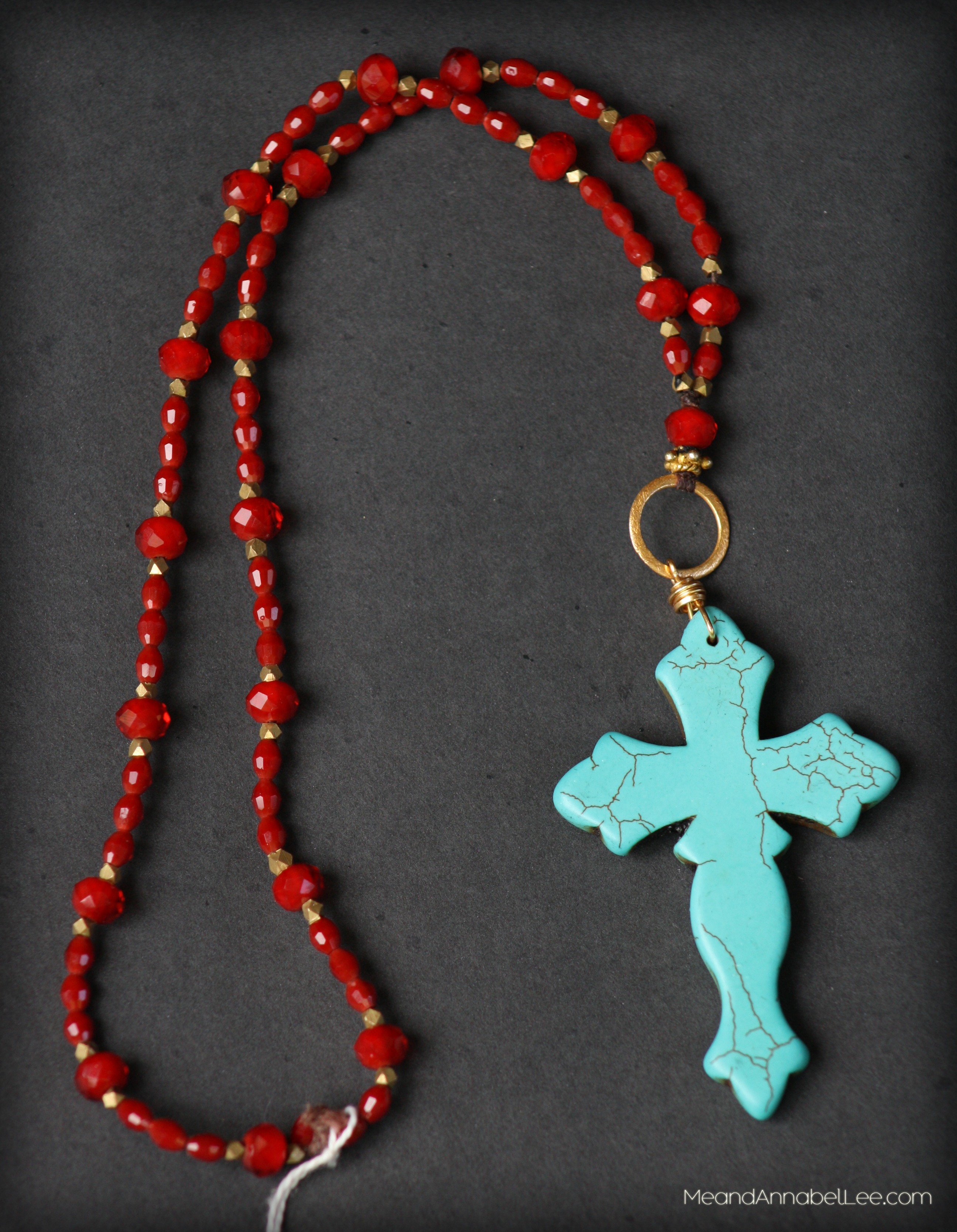 Transforming Ordinary Thrift Store Jewelry Into Funky Treasures - DIY Necklaces - Bohemian Turquoise Cross (BEFORE Picture)