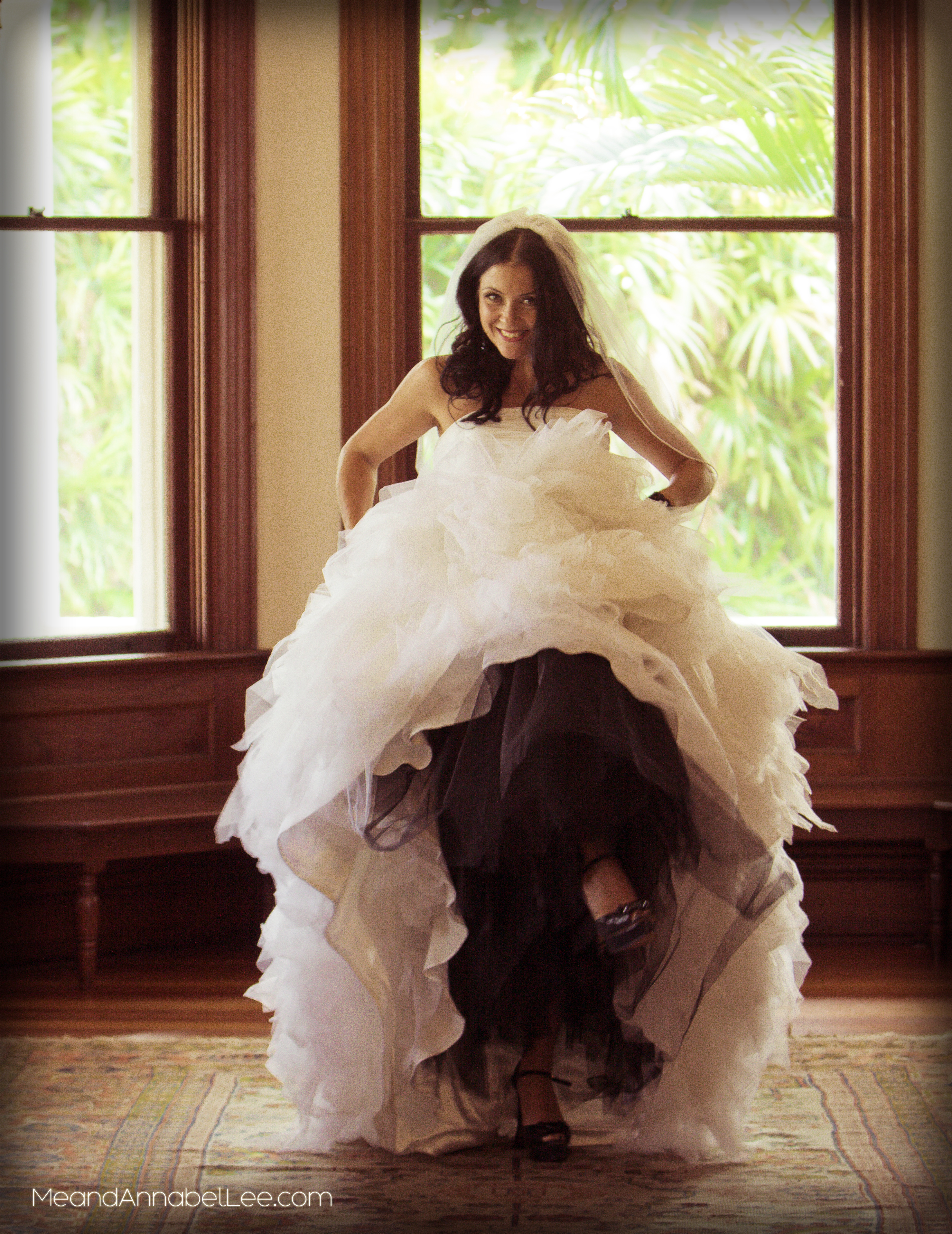 Gothic Brides.... How to Incorporate Black into a Traditional White Wedding Dress - Adding Black Accessories to a White Wedding Gown - Black Tulle - www.MeandAnnabelLee.com