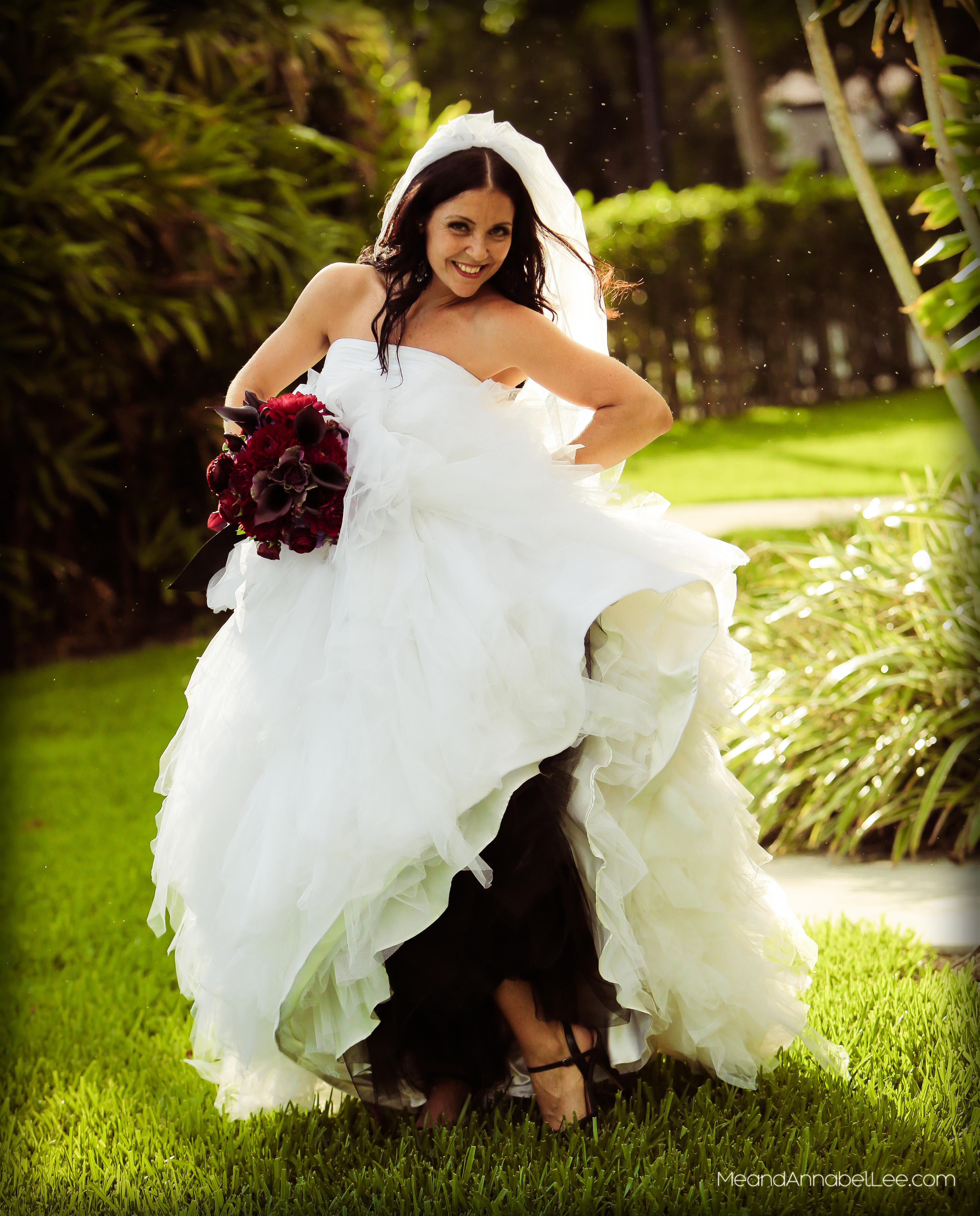 Gothic Brides.... How to Incorporate Black into a Traditional White Wedding Dress - Adding Black Accessories to a White Wedding Gown - Black Tulle - www.MeandAnnabelLee.com