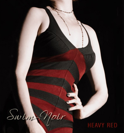 Goths in Hot Weather.... 15 Must-Have Swimsuits that will Rock Your Summer - Swim Noir - Gothic Swimwear - Red Black Stripe Bathing Suit - Heavy Red - www.MeandAnnabelLee - Blog for all things Dark & Weird