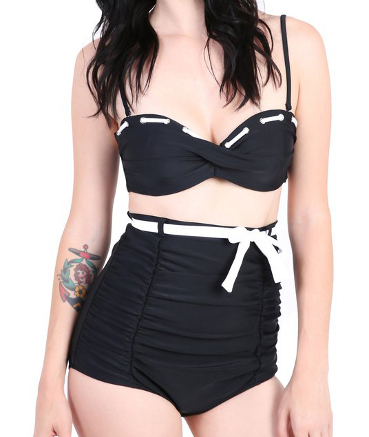 Goths in Hot Weather.... 15 Must-Have Swimsuits that will Rock Your Summer - Swim Noir - Gothic Swimwear - Retro High Waist Bathing Suit - Pretty Attitude - www.MeandAnnabelLee - Blog for all things Dark & Weird