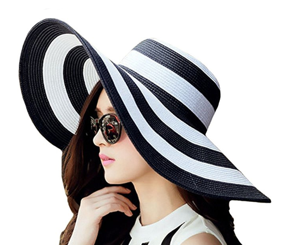 Summer Accessories for the Wicked - A Must Have List - Goths in Hot Weather - Swim Noir - Gothic Swimwear - Gothic Beach Accessories - Black White Striped Floppy Hat - www.MeandAnnabelLee.com - Blog for all things Dark, Gothic, Victorian, & Unusual