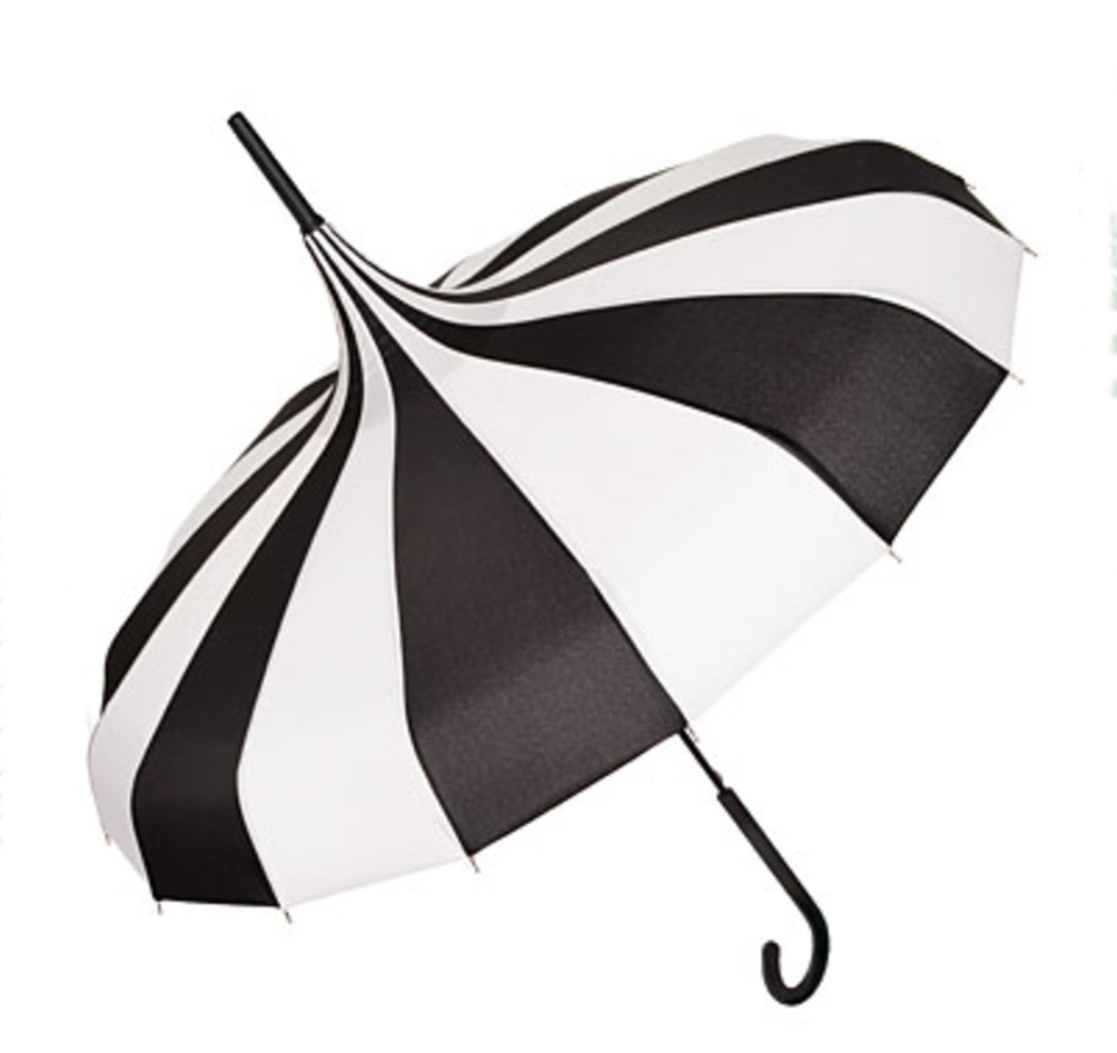 Summer Accessories for the Wicked - A Must Have List - Goths in Hot Weather - Swim Noir - Gothic Swimwear - Gothic Beach Accessories - Black White Stripe Umbrella - www.MeandAnnabelLee.com - Blog for all things Dark, Gothic, Victorian, & Unusual
