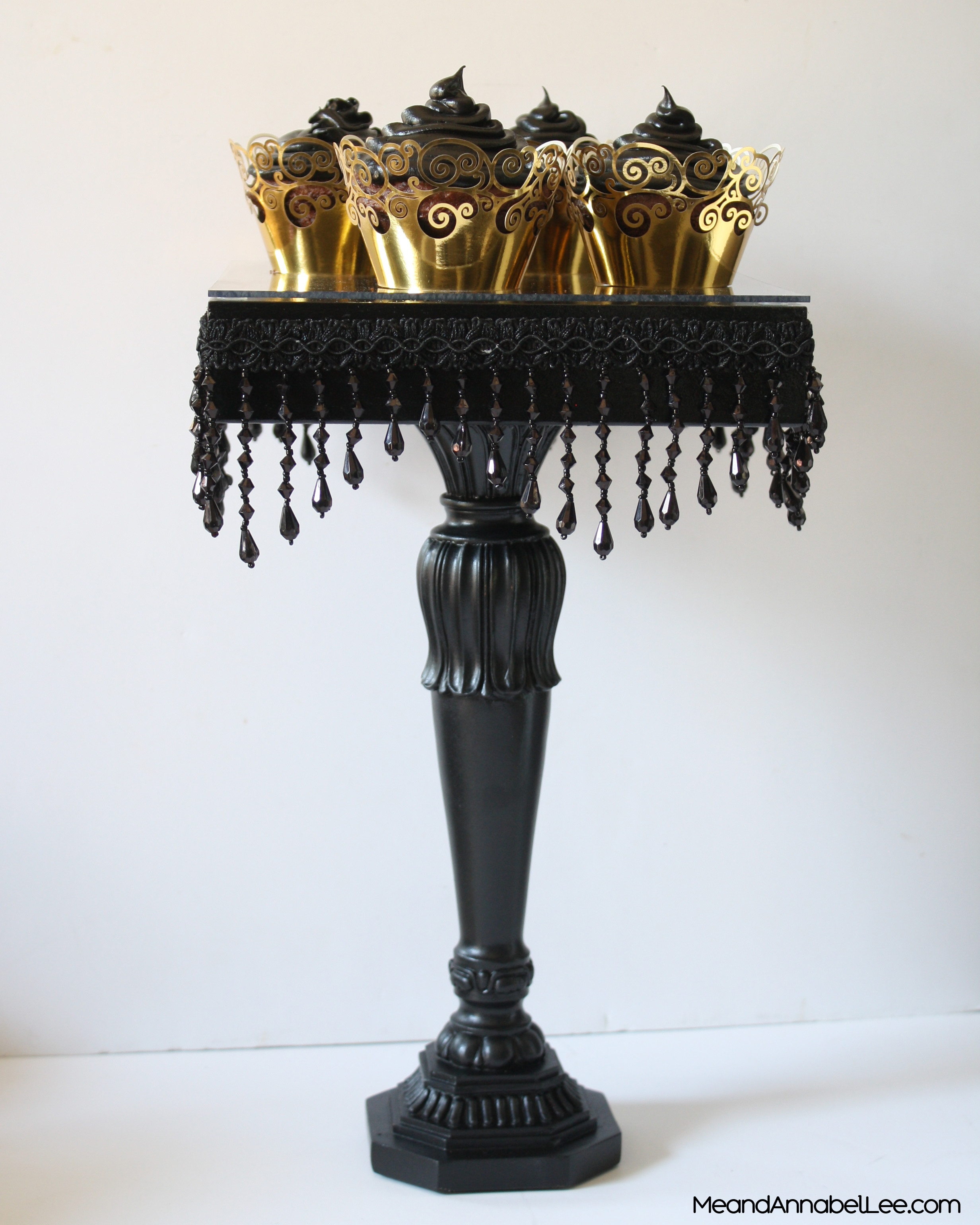 Dark & Glamorous Entertaining.... How Beaded Fringe Can Turn an Old Candlestick into a Gorgeous Cake Stand!.... DIY | Goth It Yourself | Gothic Baking | Trash to Treasure | Black