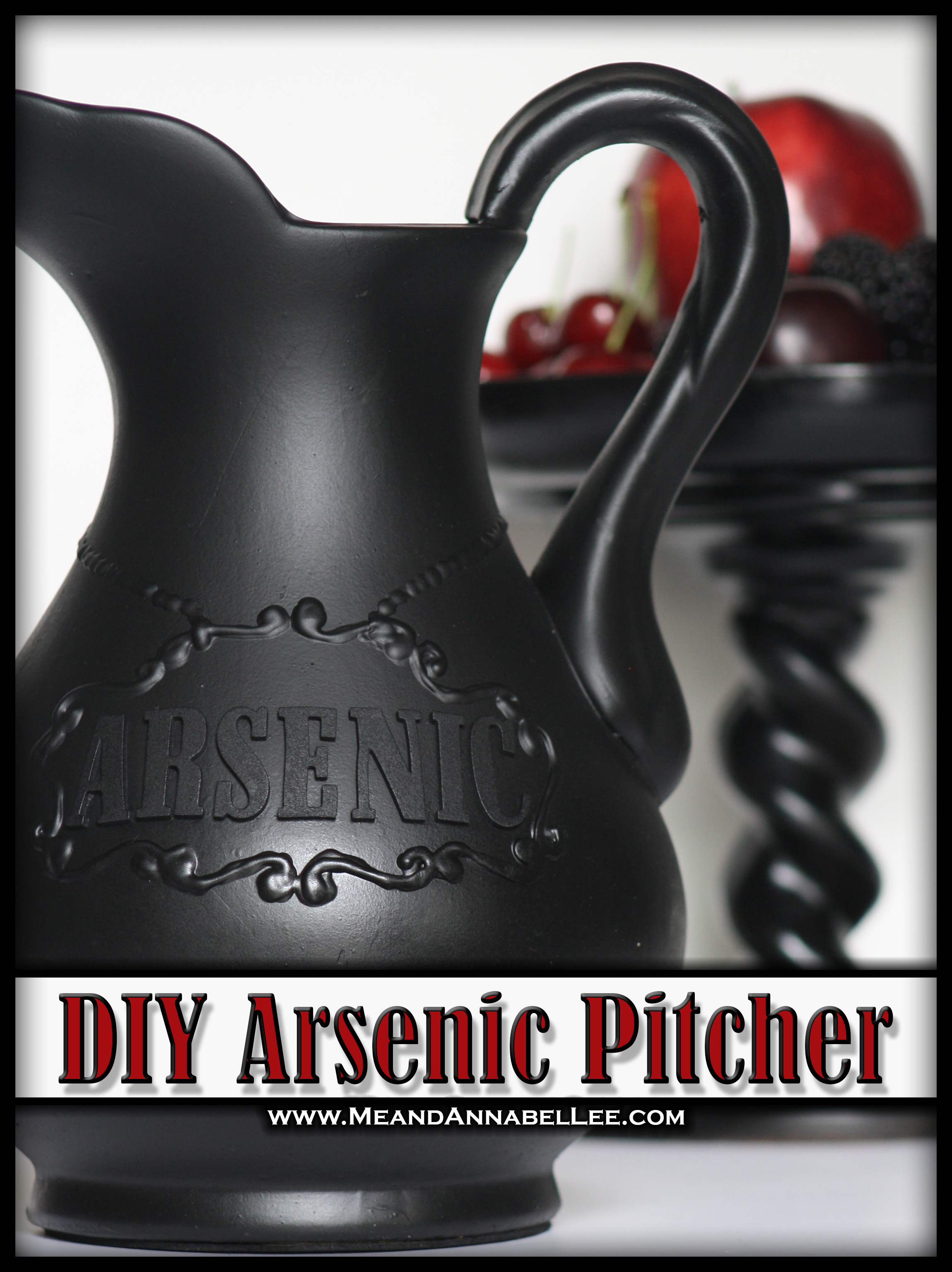 DIY Arsenic Drink Pitcher | Goth It Yourself | Poison | How to use Dimensional Paint Writer | Gothic Blog Post | www.MeandAnnabelLee.com - Blog for all things Dark, Gothic, Victorian, & Unusual