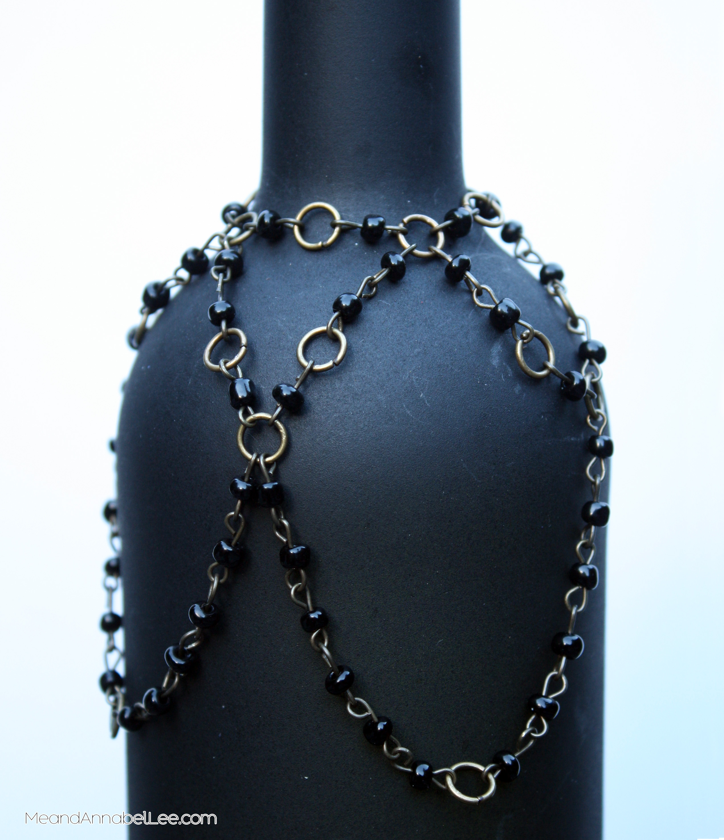 Gothic Glam BGothic Glam Beaded Wine Bottle Cover - Step 4-9 - Goth It yourself - Black & Gold Entertaining - www.MeandAnnabelLee.com - Blog for all things Dark, Gothic, Victorian, & Unusualeaded Wine Bottle Cover - Step 4-6 - Goth It yourself - Black & Gold Entertaining - www.MeandAnnabelLee.com - Blog for all things Dark, Gothic, Victorian, & Unusual