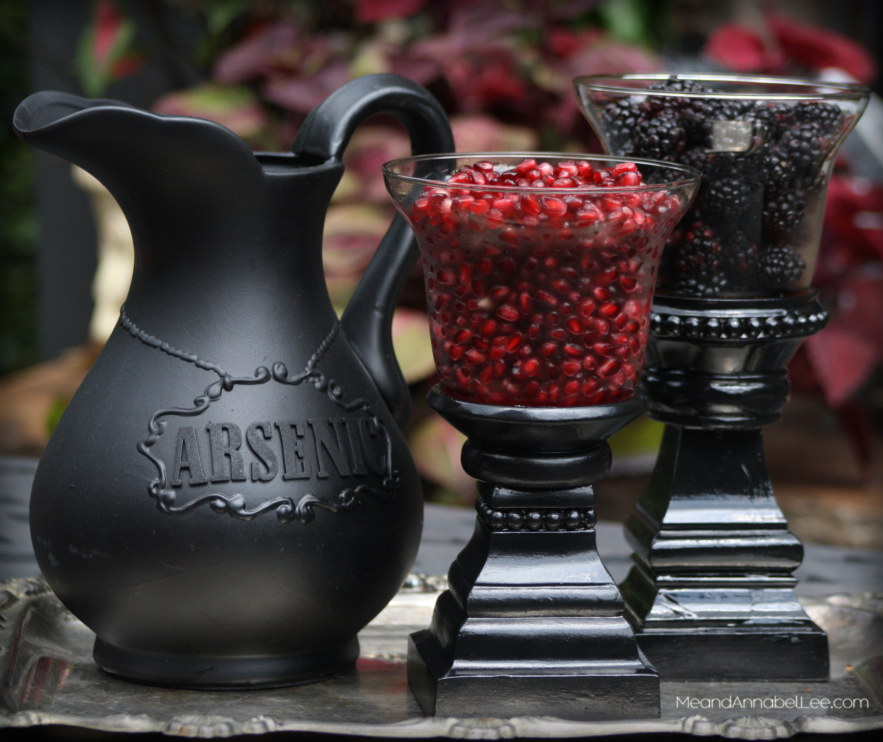How to transform a Hurricane Candle Holder into a serving piece fit for a rock star - DIY Black Serving Bowls - Goth It Yourself - Gothic Entertaining - www.MeandAnnabelLee.com - Blog for all things Dark, Gothic, Victorian, & Unusual