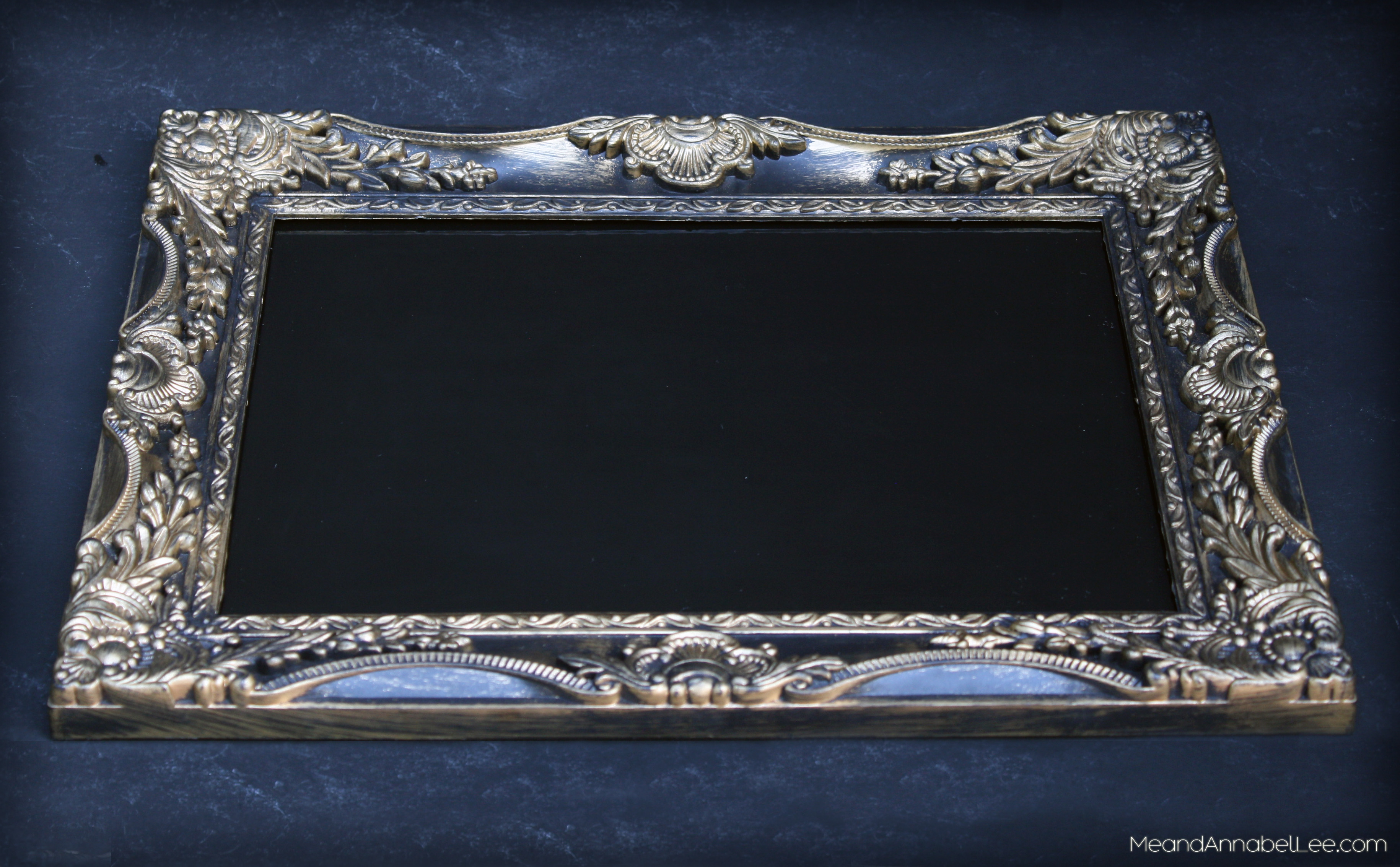 DIY Ornate Gothic Black & Gold Serving Tray - Transform a Thrift Store Frame into a Tray with this Goth It Yourself Project - www.MeandAnnabelLee.com - Blog for all things Dark, Gothic, Victorian, & Unusual
