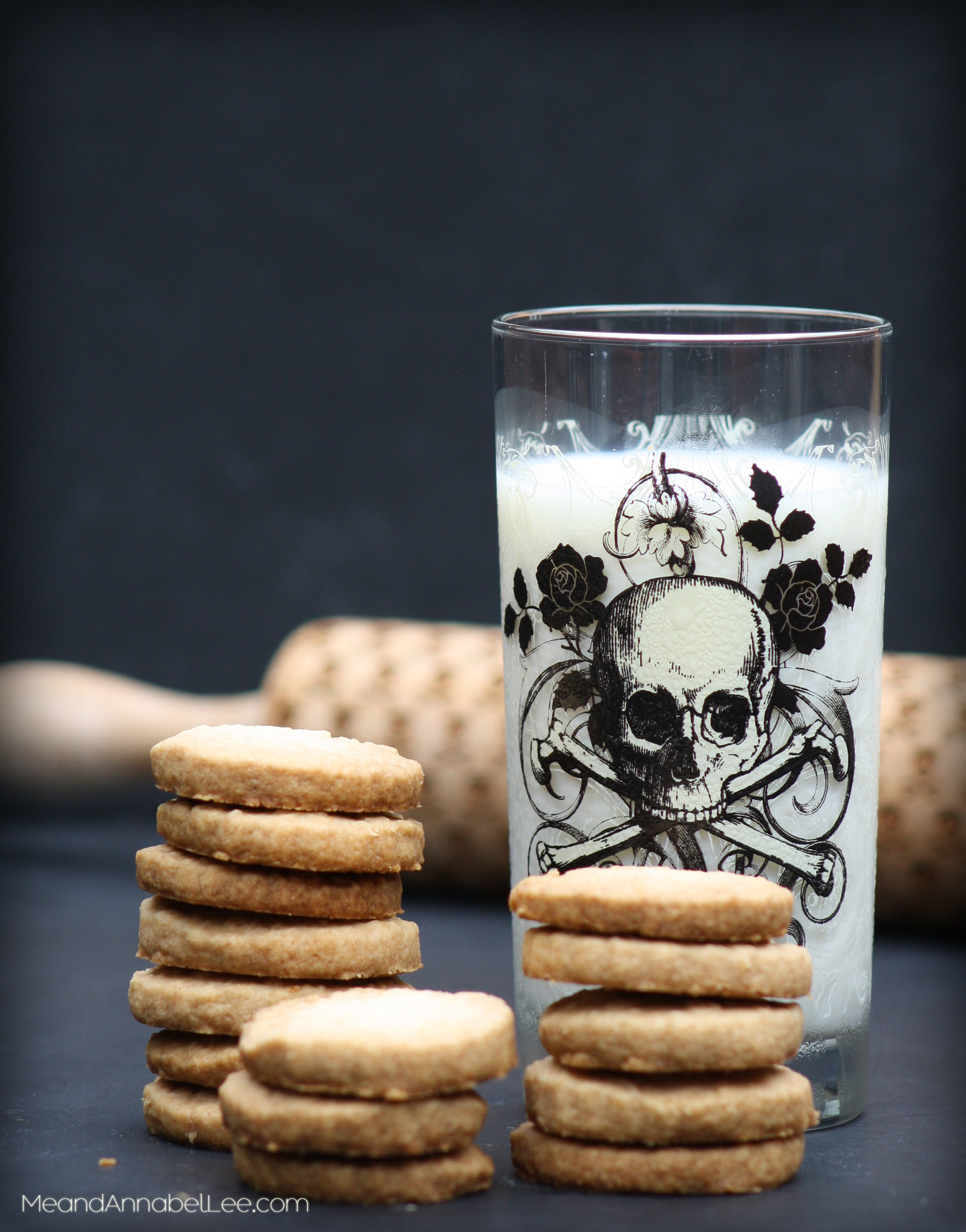 Goth it yourself Embossed skull shortbread cookies.... Skull Pattern Rolling Pin - Halloween Treats - www.MeandAnnabelLee.com - Blog for all things Dark, Gothic, Victorian, & Unusual