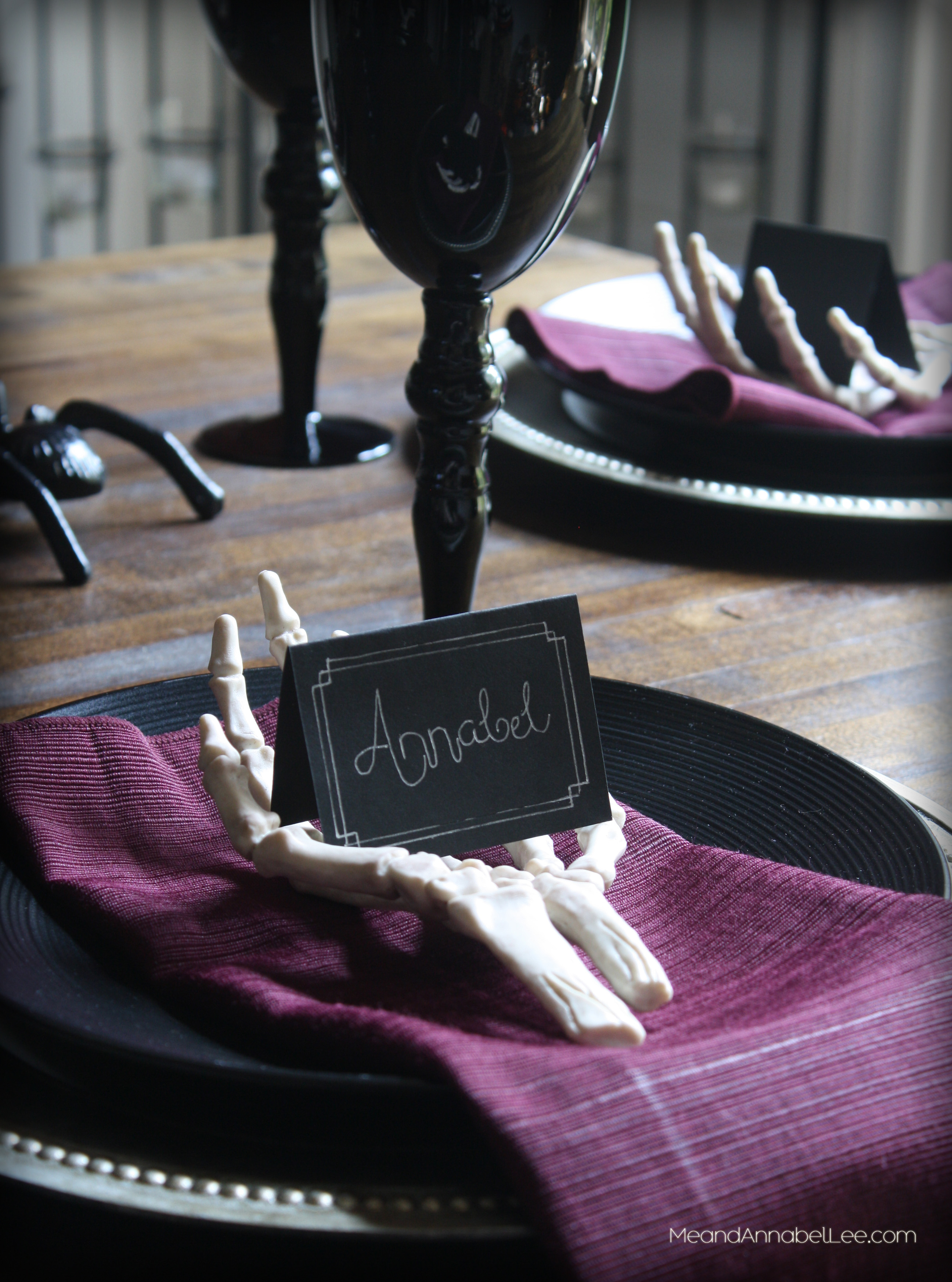 Skeleton Hands Halloween Place Card holders | Halloween Table Setting | Gothic Dinner Party | www.meandannabellee.com