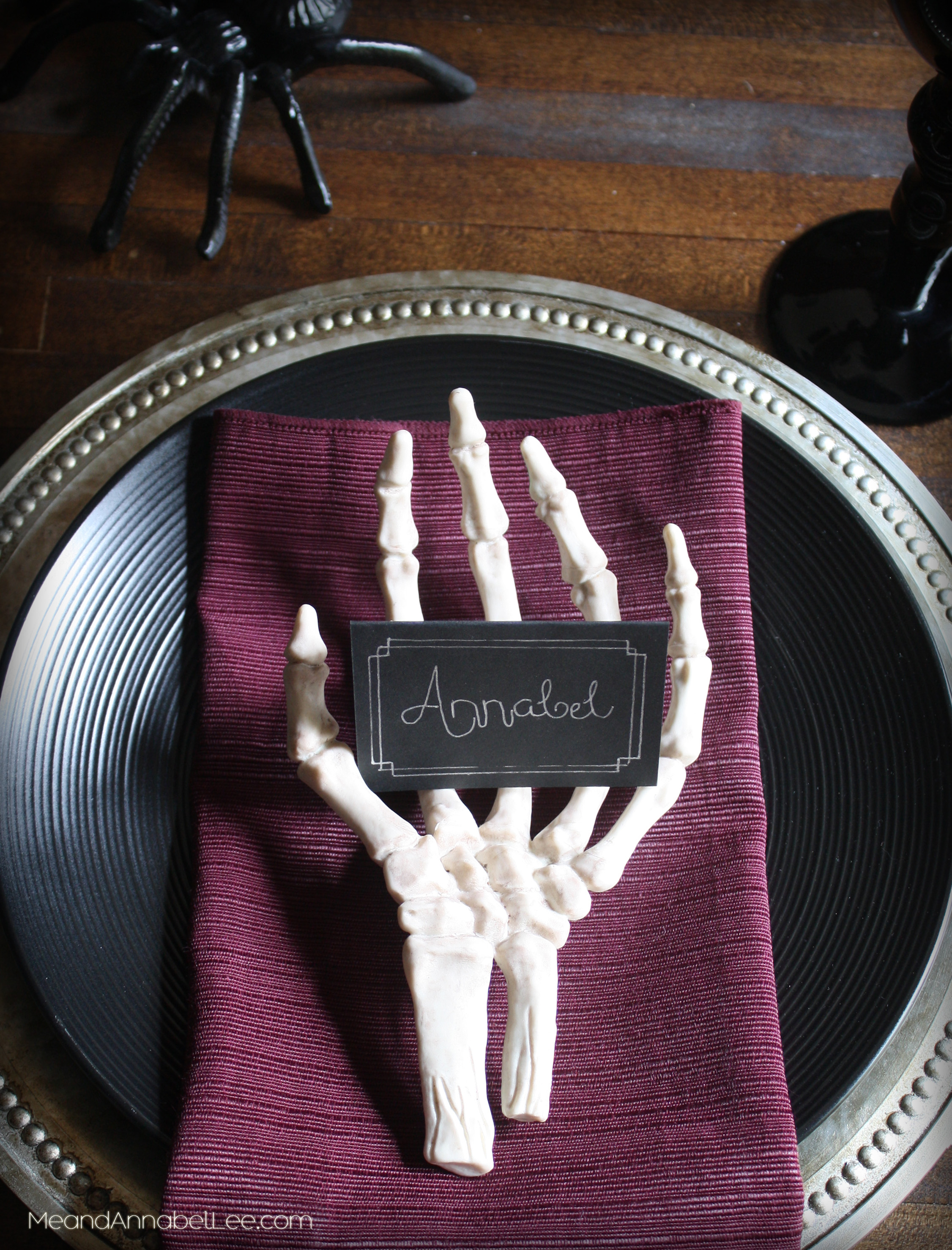 Skeleton Hands Halloween Place Card holders | Halloween Table Setting | Gothic Dinner Party | www.meandannabellee.com