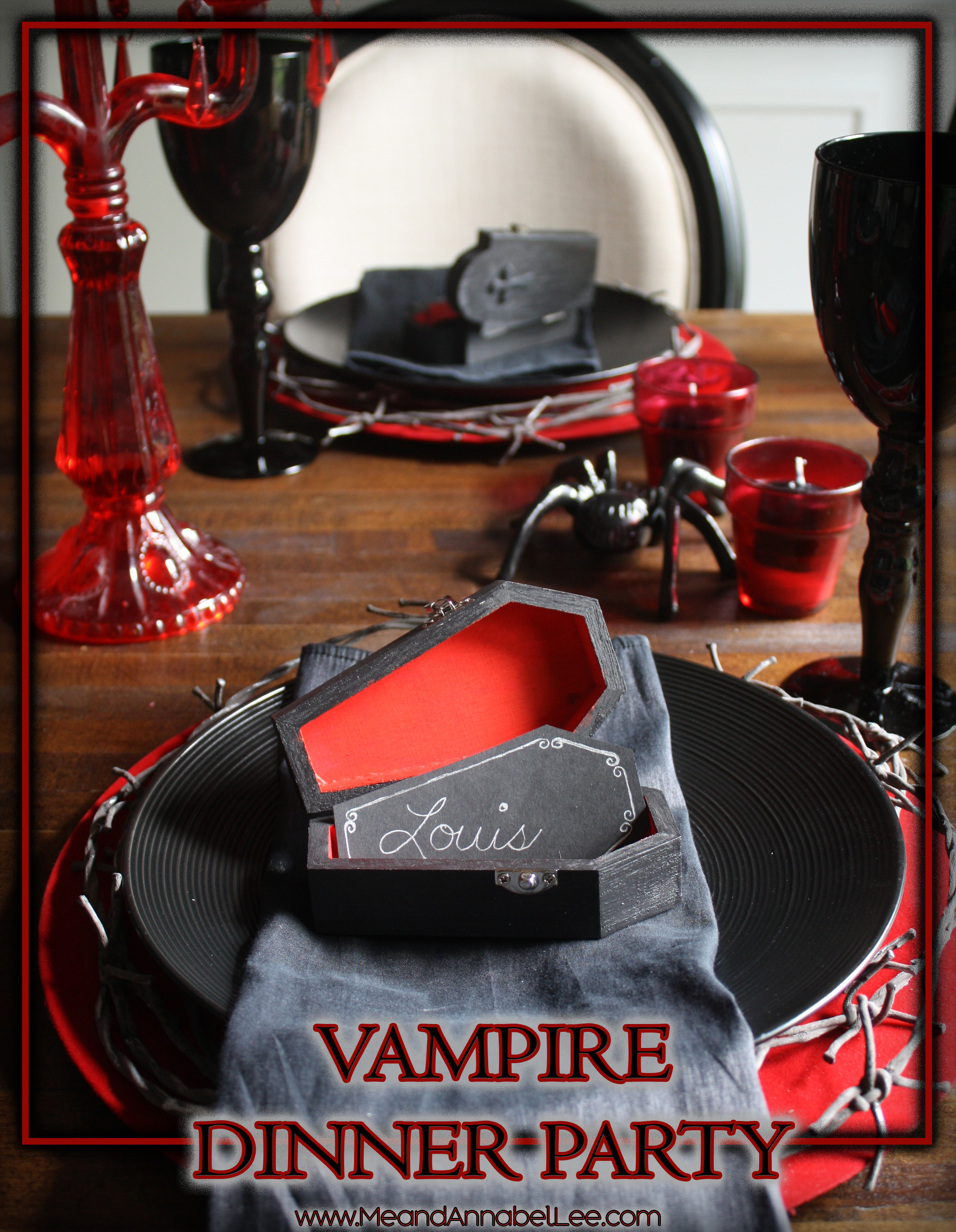 Vampire Dinner Party Place Setting | Coffin Place Cards | Halloween Party Decor | www.meandannabellee.com