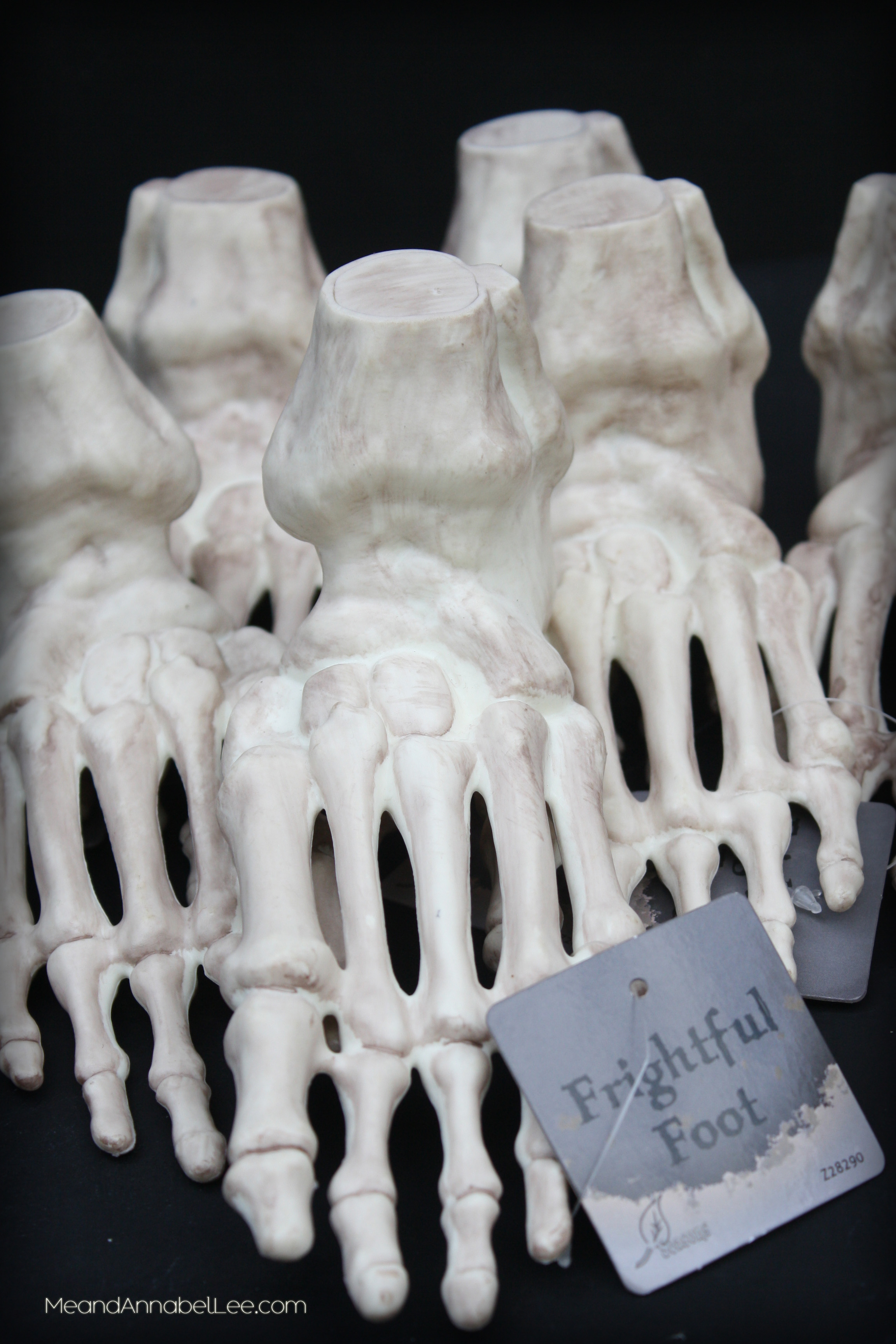 Skeleton Feet with DIY Toe Tag Seating Cards | Halloween Party Decor | www.MeandAnnabelLee.com