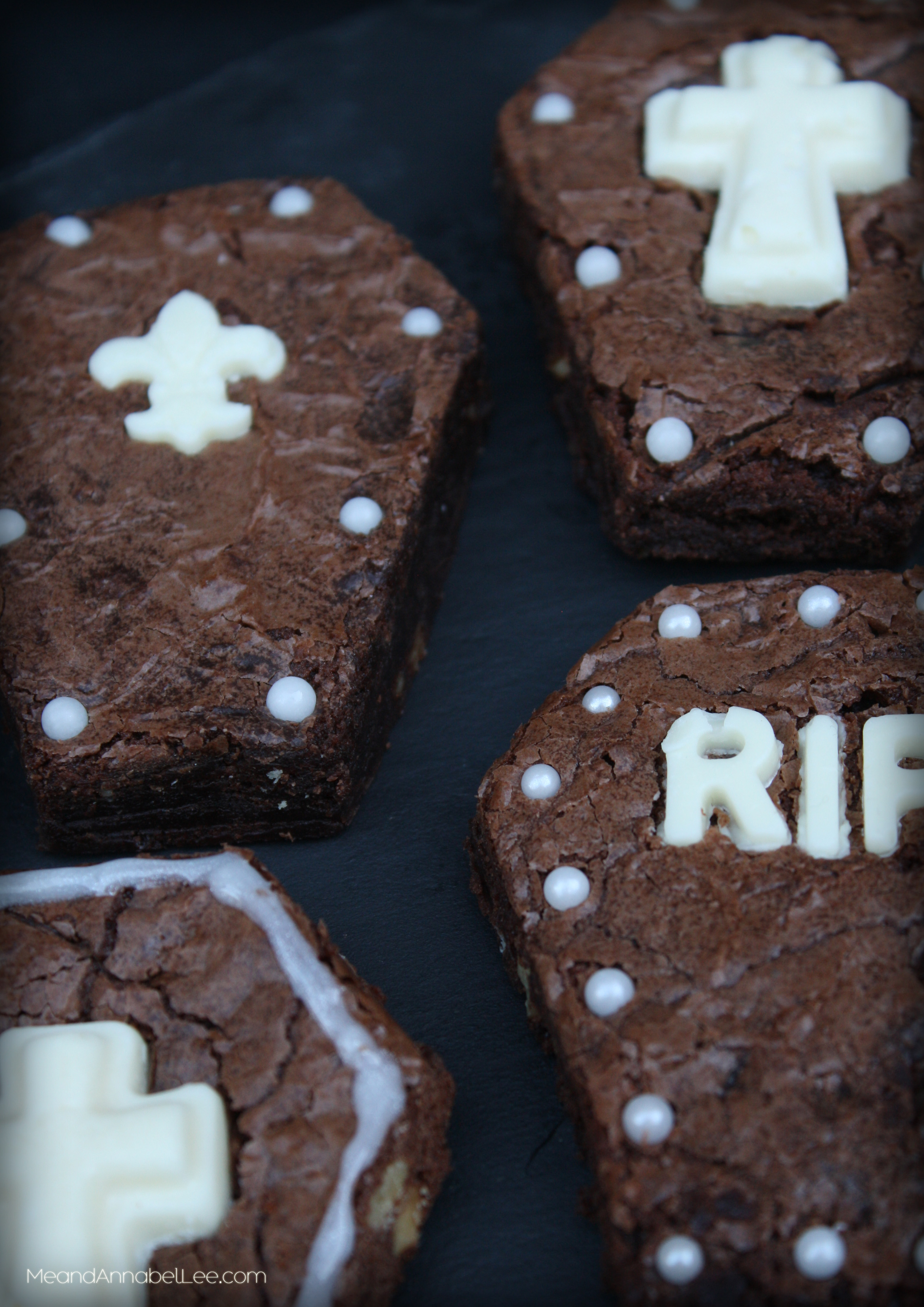 Coffin Brownie | Halloween Dessert | RIP | Fleur de Lis Candy Mold | www.MeandAnnabelLee.com