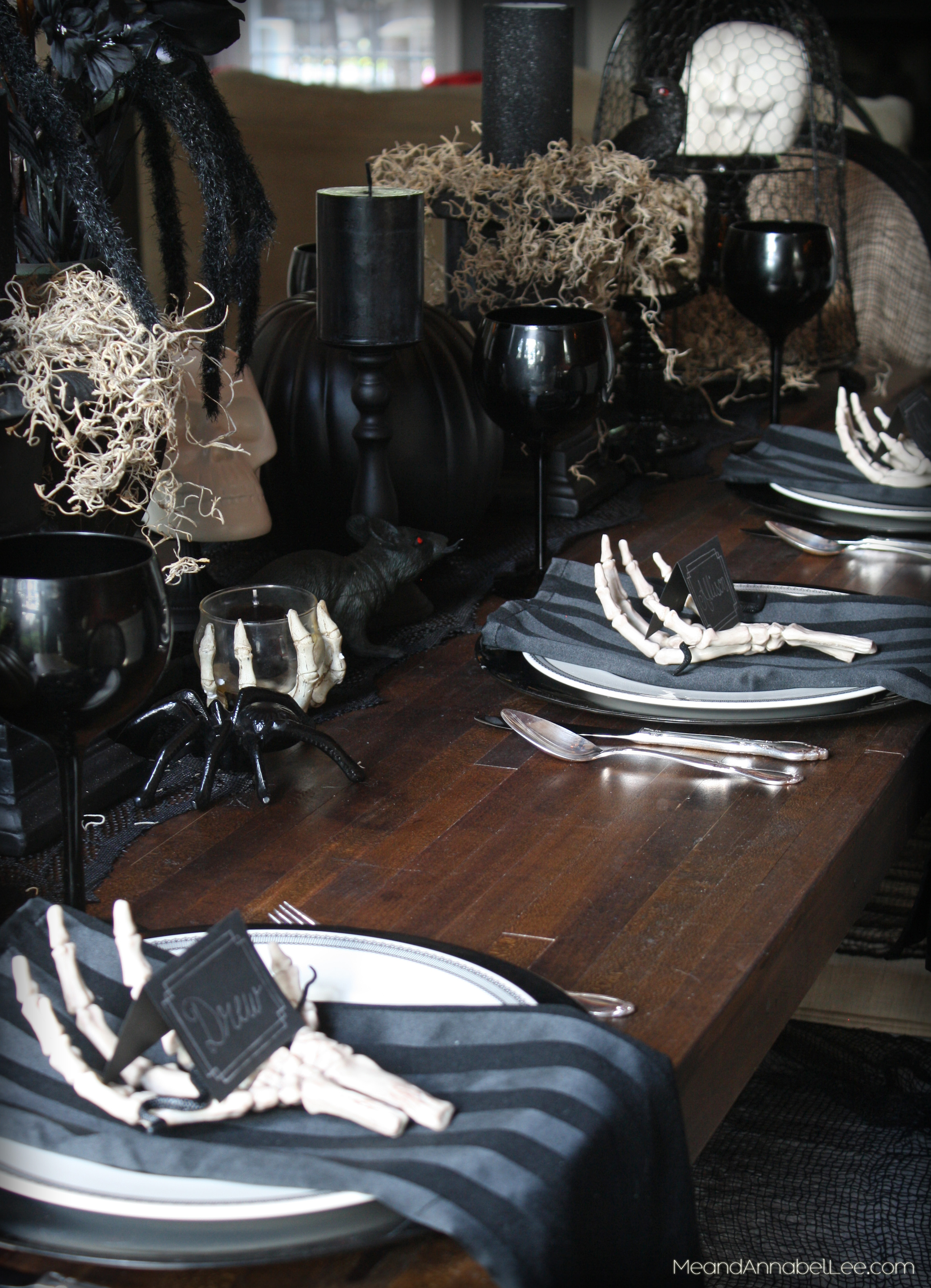 Halloween Place Setting | Skeletons | Gothic Seating Card | www.MeandAnnabelLee.com
