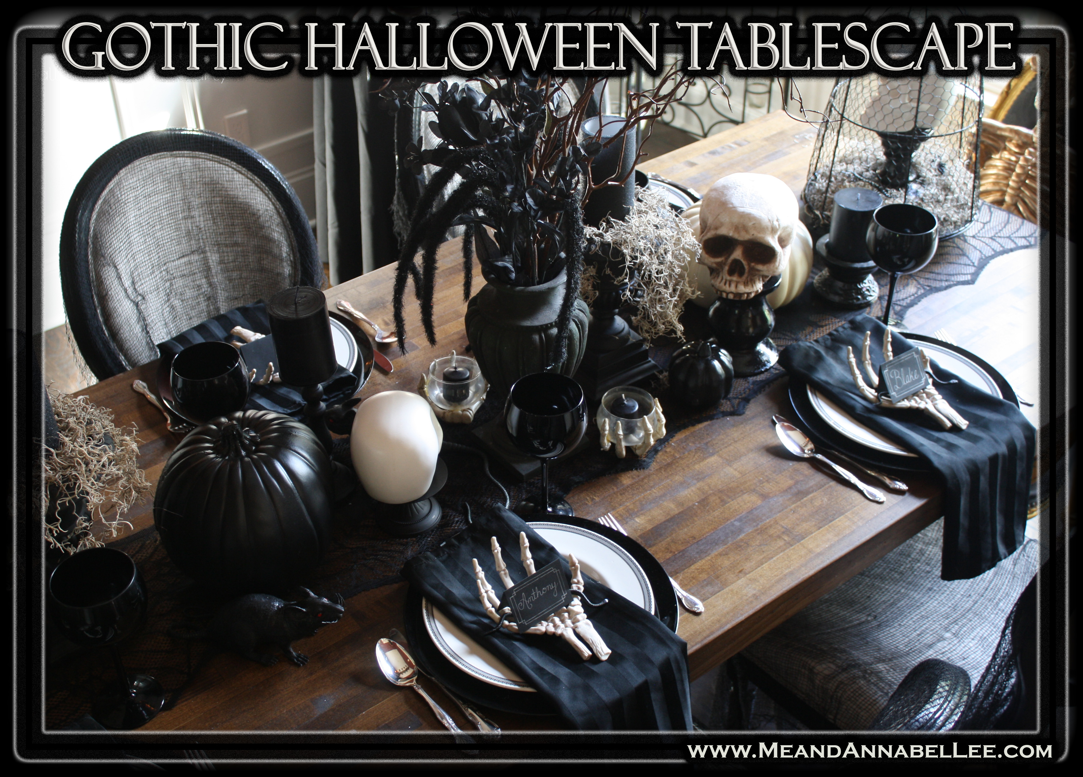 Gothic Halloween Tablescape | Dinner Party | www.MeandAnnabelLee.com