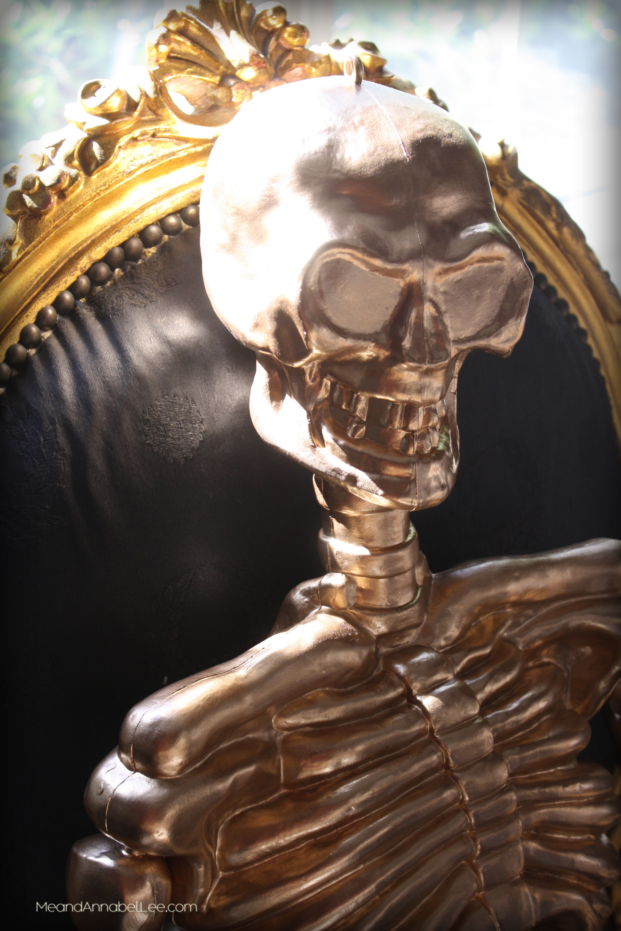 Halloween Dinner Party | DIY Gold Skeleton | Gothic | www.MeandAnnabelLee.com