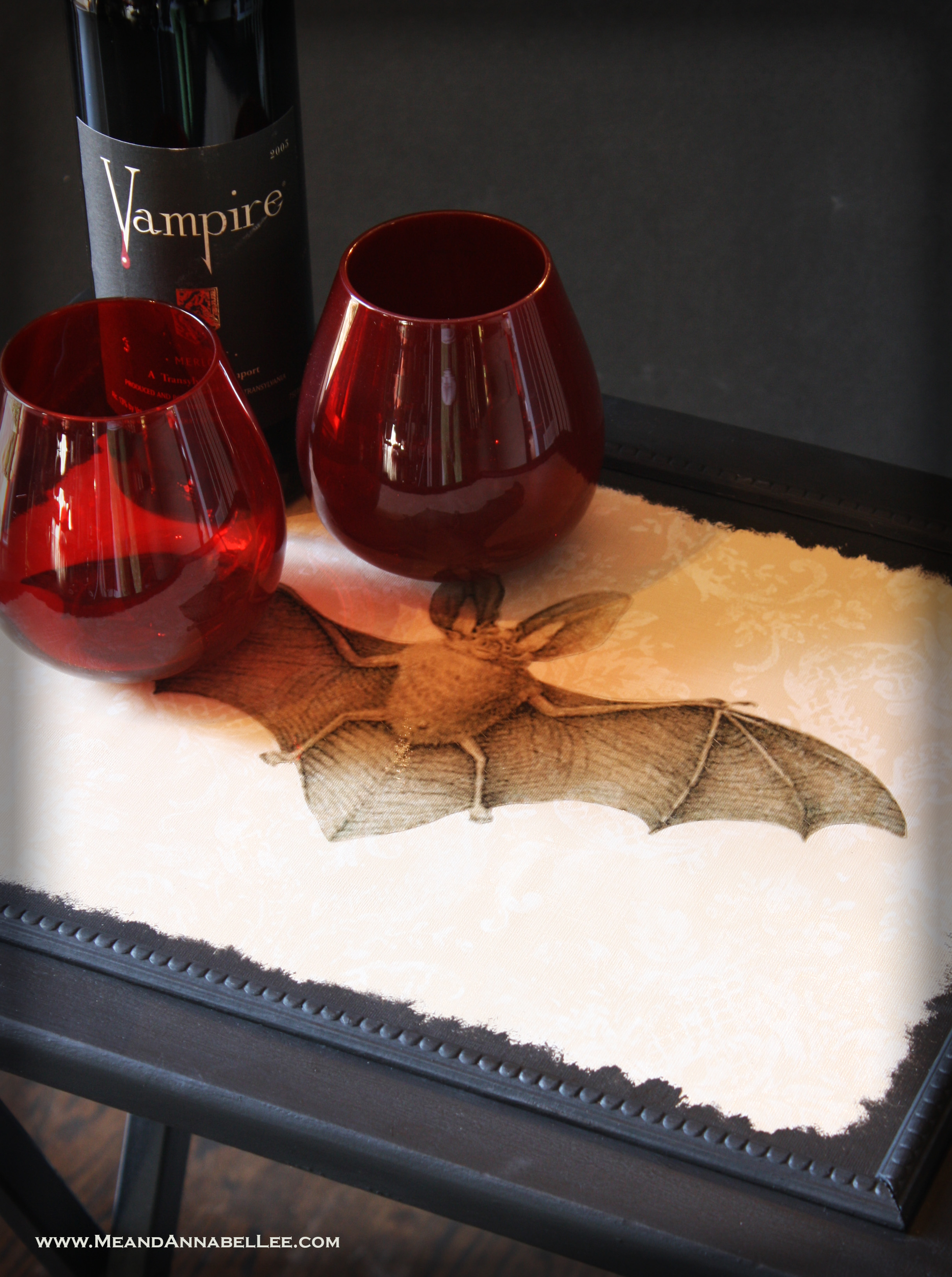 Victorian Gothic Image Transfer | DIY Vintage Vampire Bat TV Tray Table | Goth It Yourself | Silhouette Sticker Paper | Wallpaper projects | www.MeandAnnabelLee.com