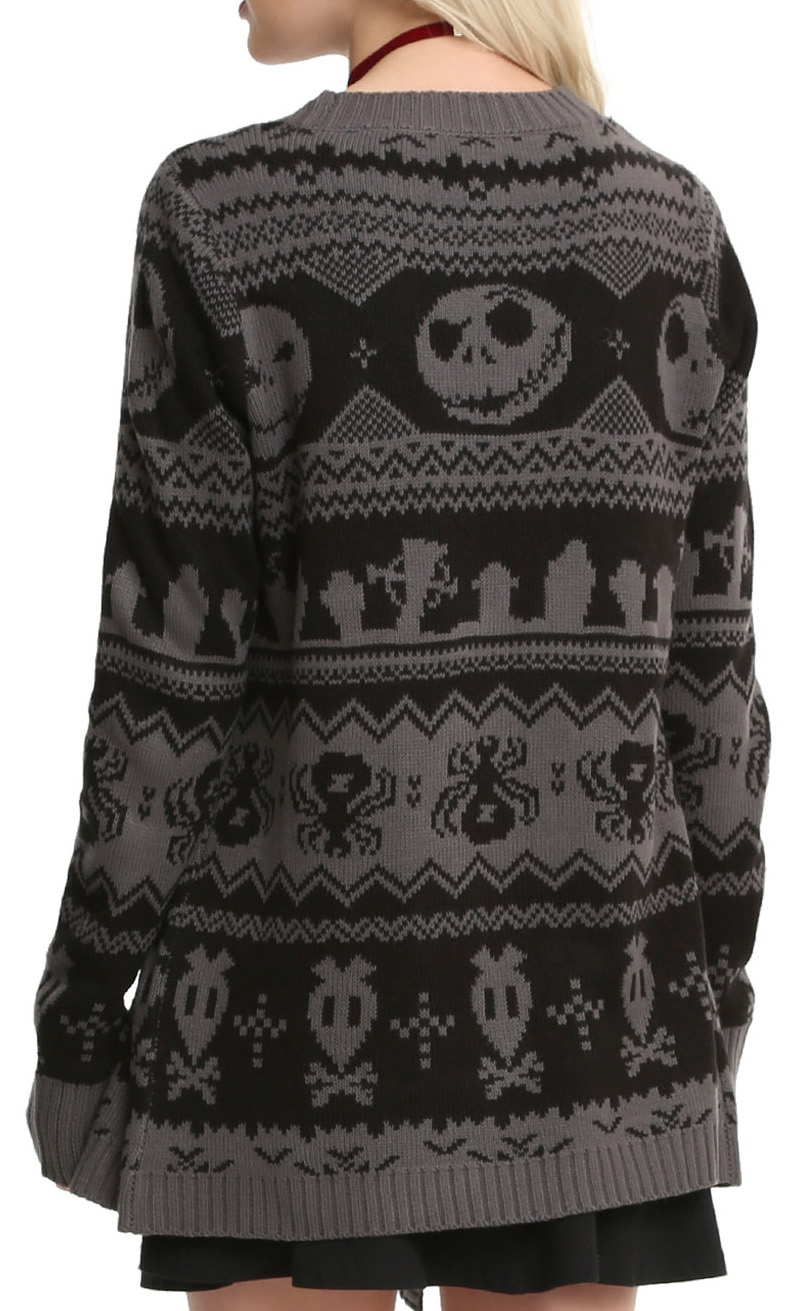 15 Ugly Gothic Christmas Sweaters and Accessories - Skulls, Krampus, Pentagrams, and more | Nightmare Before Christmas Cardigan | www.MeandAnnabelLee.com