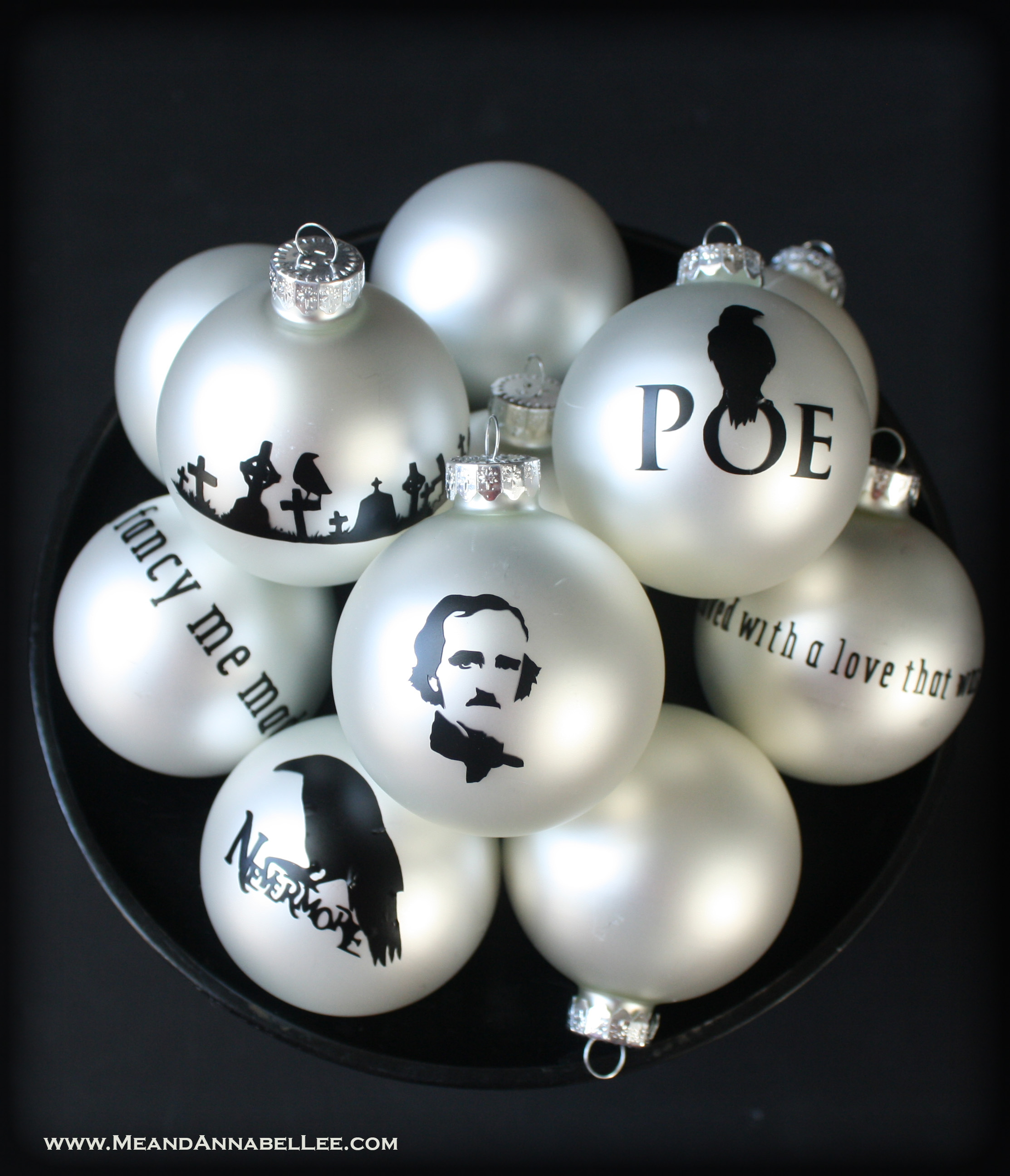 DIY Edgar Allan Poe Christmas Ornaments | Raven | Nevermore | Annabel Lee | www.MeandAnnabelLee.com