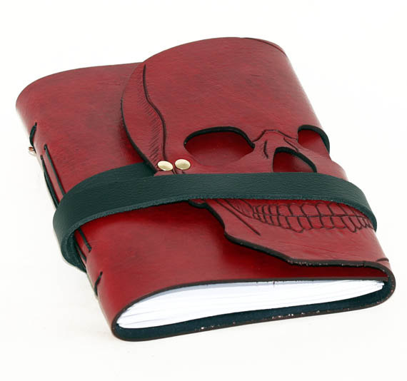 Valentine Gift Ideas for the Wicked - Edgy, Macabre, Quirky, and Gothic Valentine gifts - Red Leather Skull Journal Sketch Book - www.MeandAnnabelLee.com