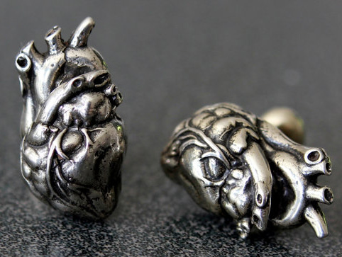 Valentine Gift Ideas for the Wicked - Edgy, Macabre, Quirky, and Gothic Valentine gifts - Silver Anatomical Heart Cufflinks - Victorian Goth - Gifts for him - www.MeandAnnabelLee.com