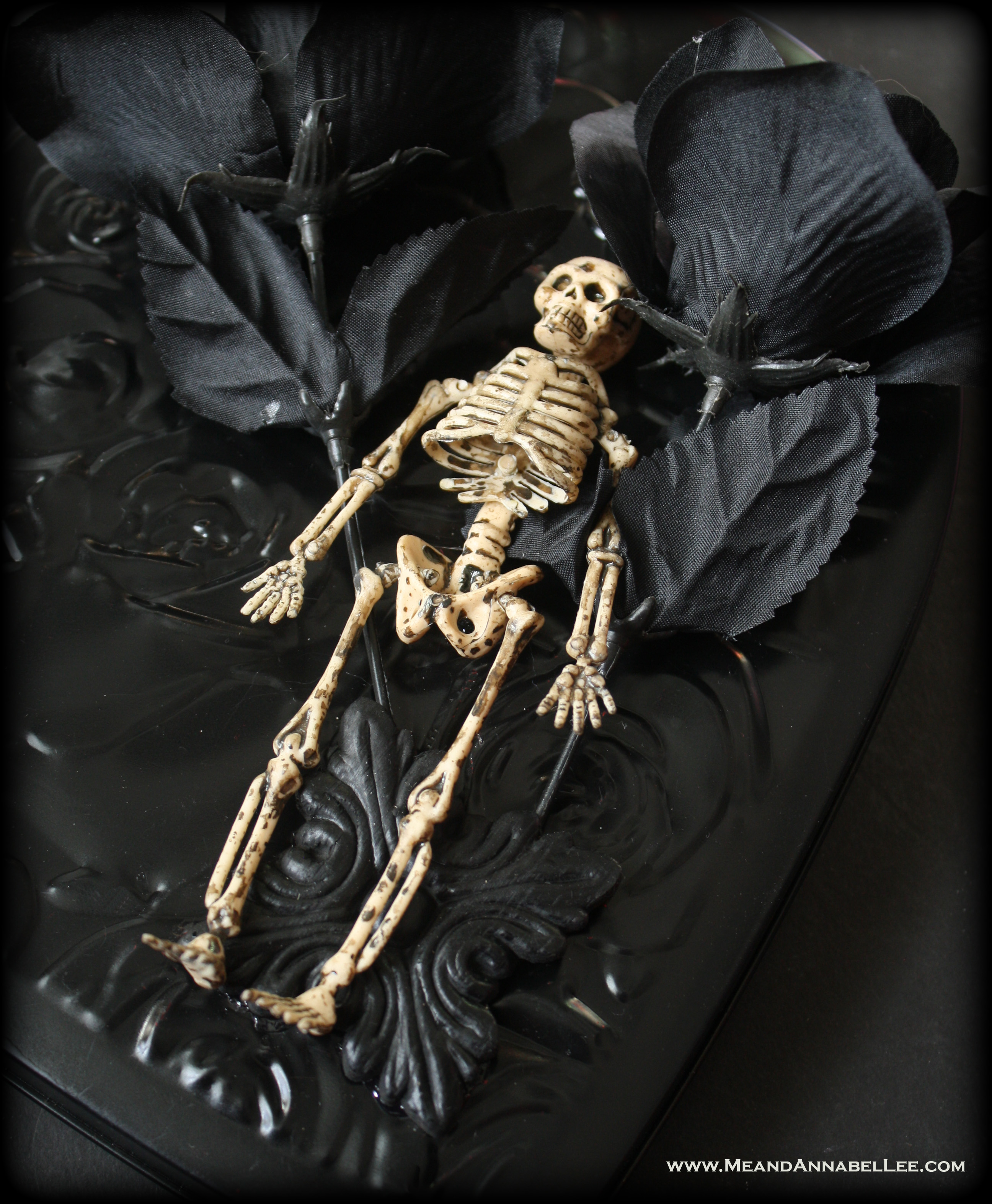 DIY Gothic Valentine Box of Chocolates | Black Skeleton & Roses Heart | Halloween Inspired | www.MeandAnnabelLee.com