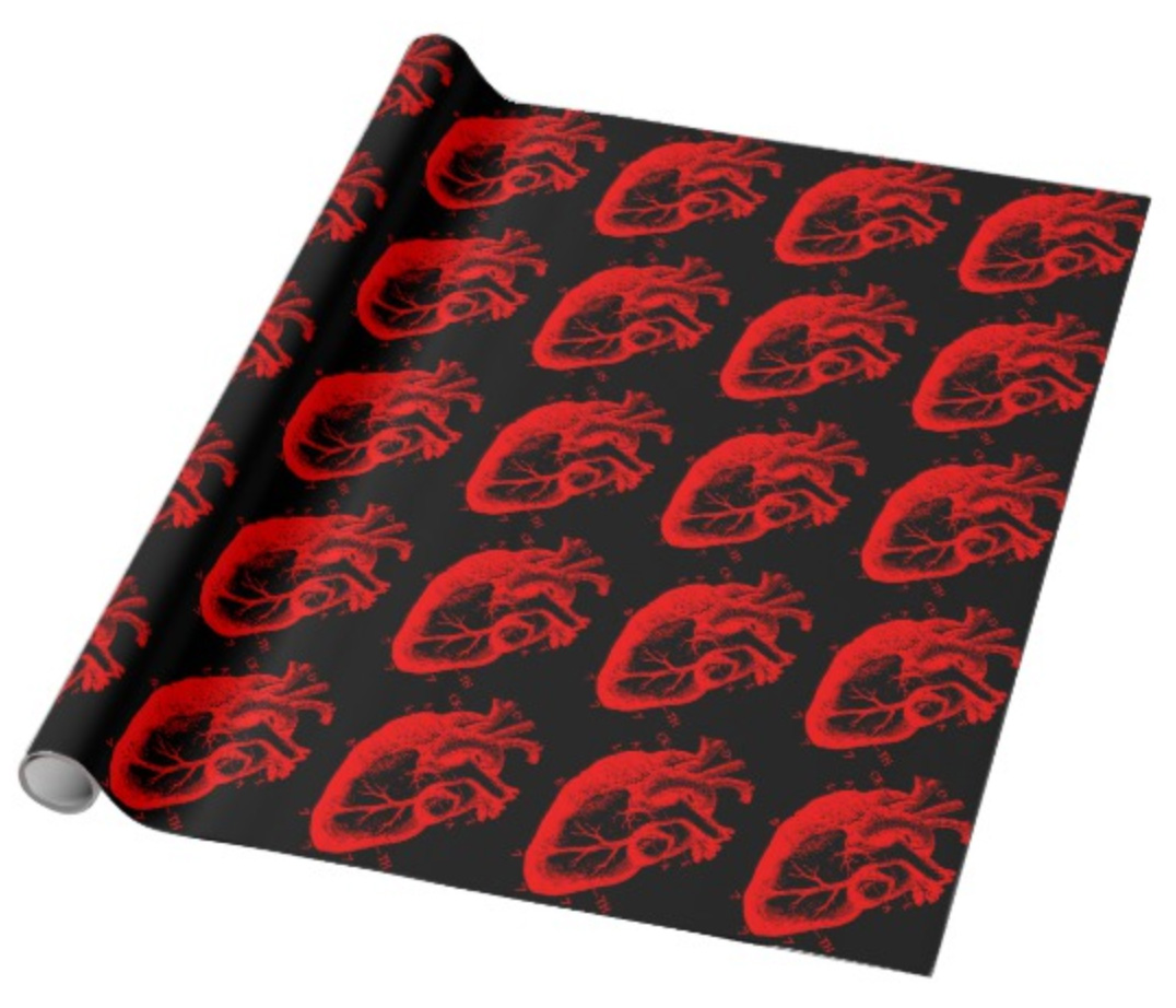 Valentine Gift Ideas for the Wicked - Edgy, Macabre, Quirky, and Gothic Valentine gifts - Black Anatomical Heart Wrapping Paper - www.MeandAnnabelLee.com