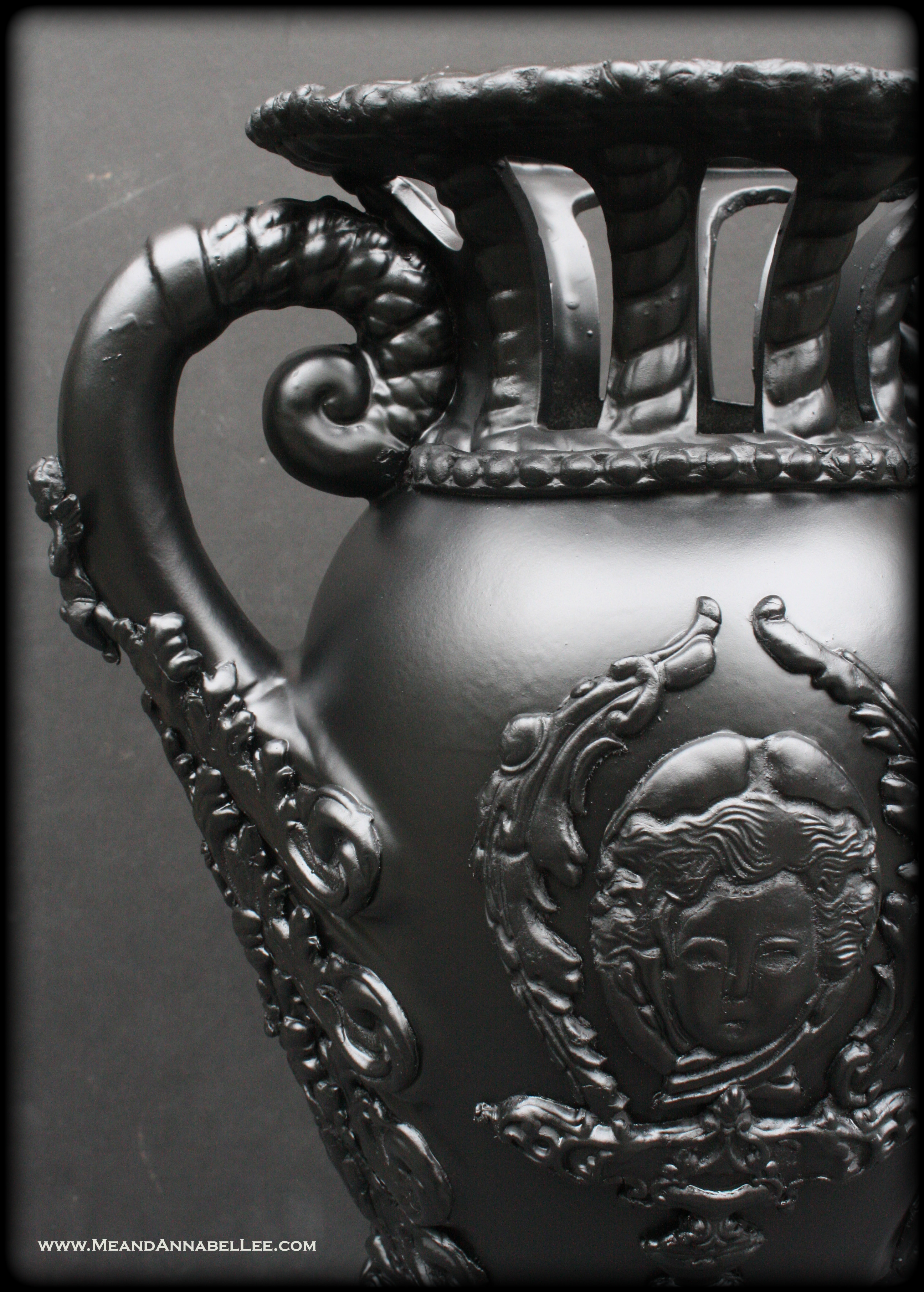 DIY Victorian Gothic Vase - Paint it Black before adding an Antique Gold finish | Goth Home Decor | www.MeandAnnabelLee.com 