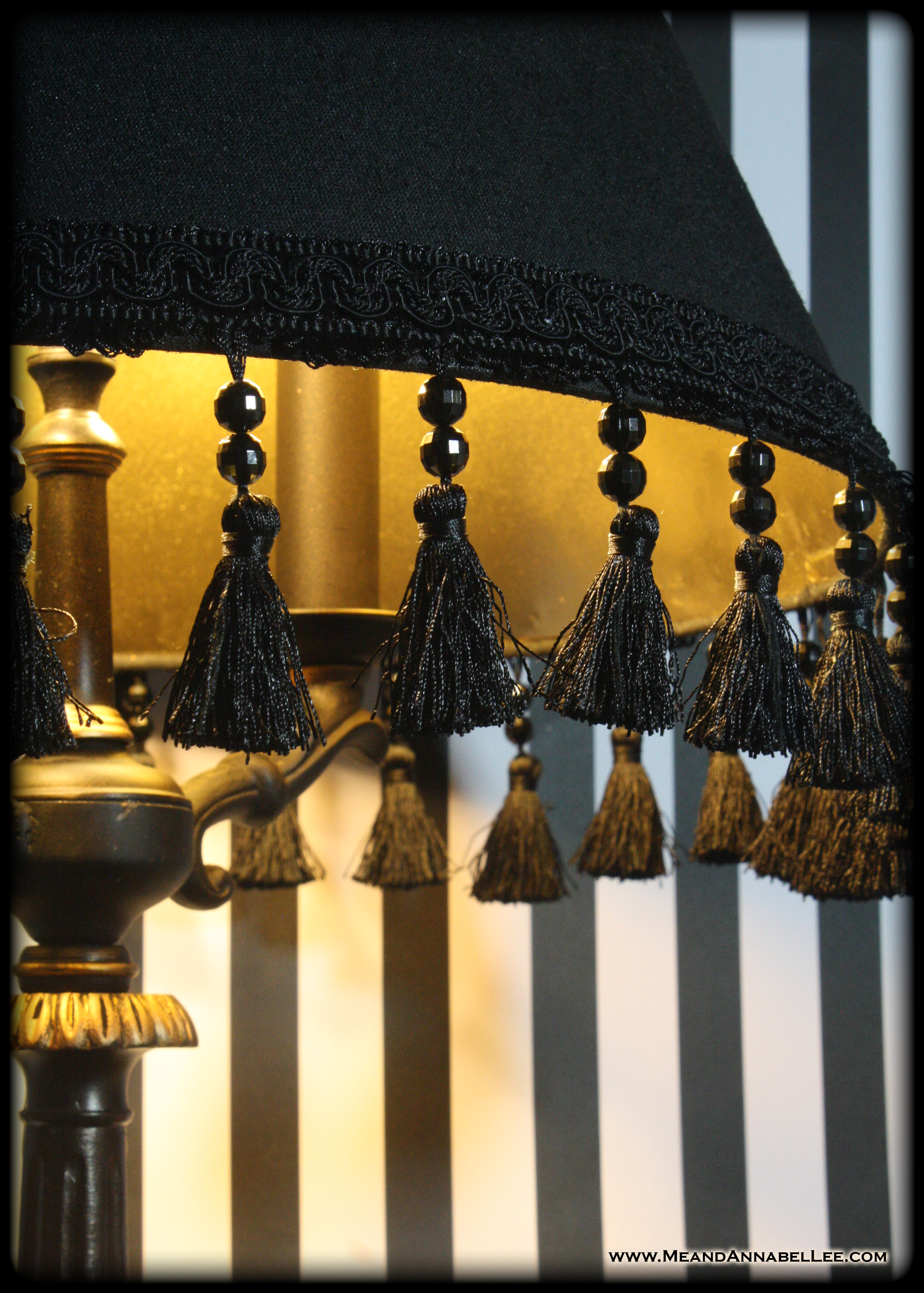 DIY Black Gold Tassel Lamp Shade | Painted Shade Tutorial | www.MeandAnnabelLee.com