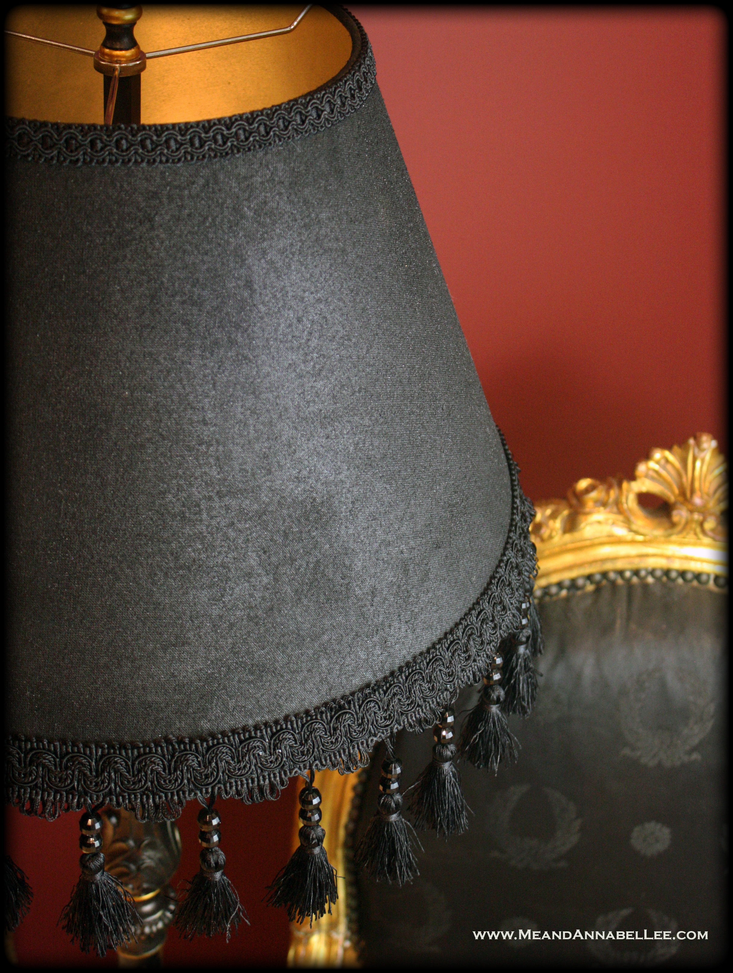 Thrift Store Lamp Shade Makeover | How to Paint a Lamp Shade Black | Goth It yourself | www.MeandAnnabelLee.com