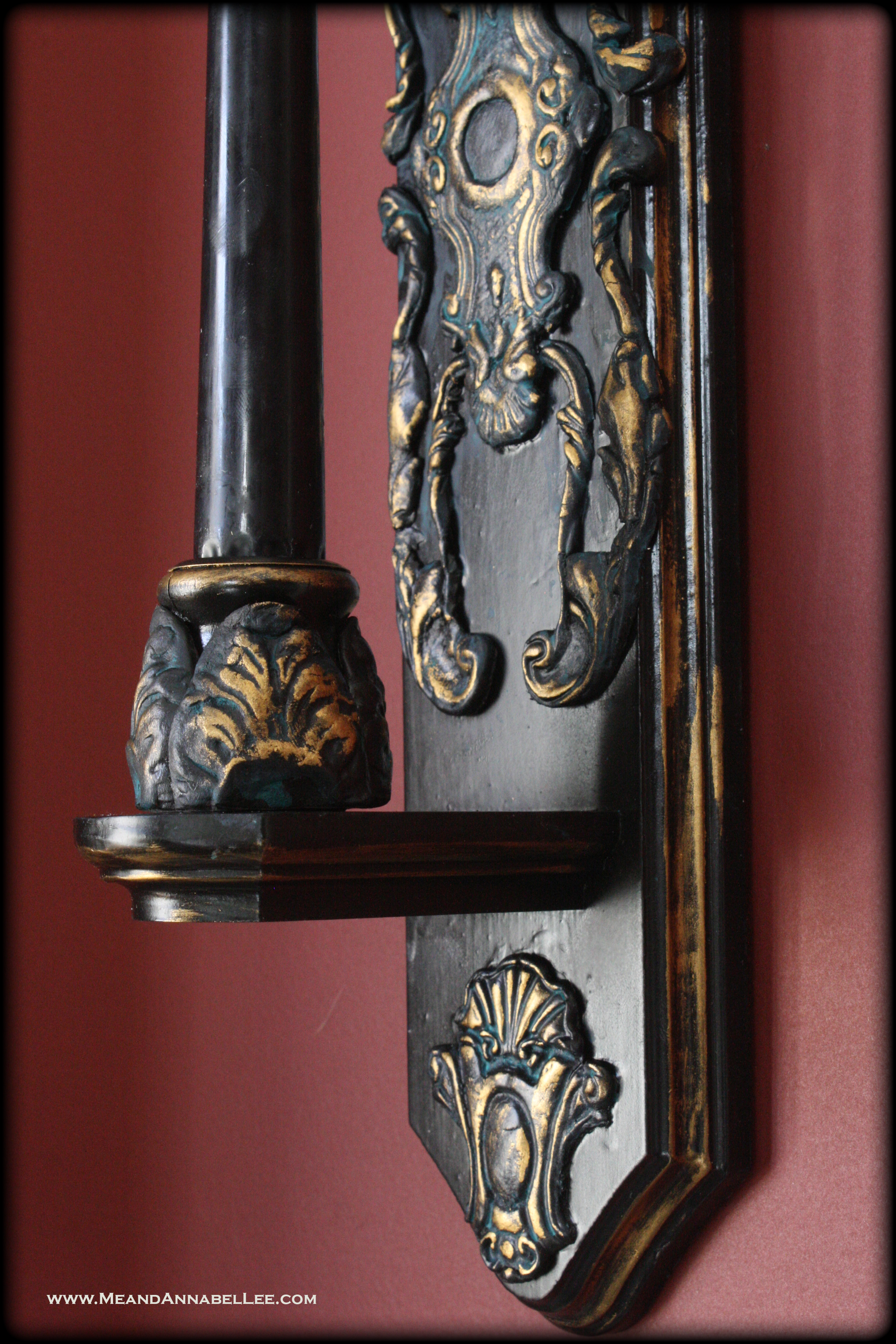 DIY Gothic Baroque Candle Sconce | Goth It Yourself | Paper Clay Casting | Grecian Gold Rub n Buff | Iron Orchid Molds | www.MeandAnnabelLee.com