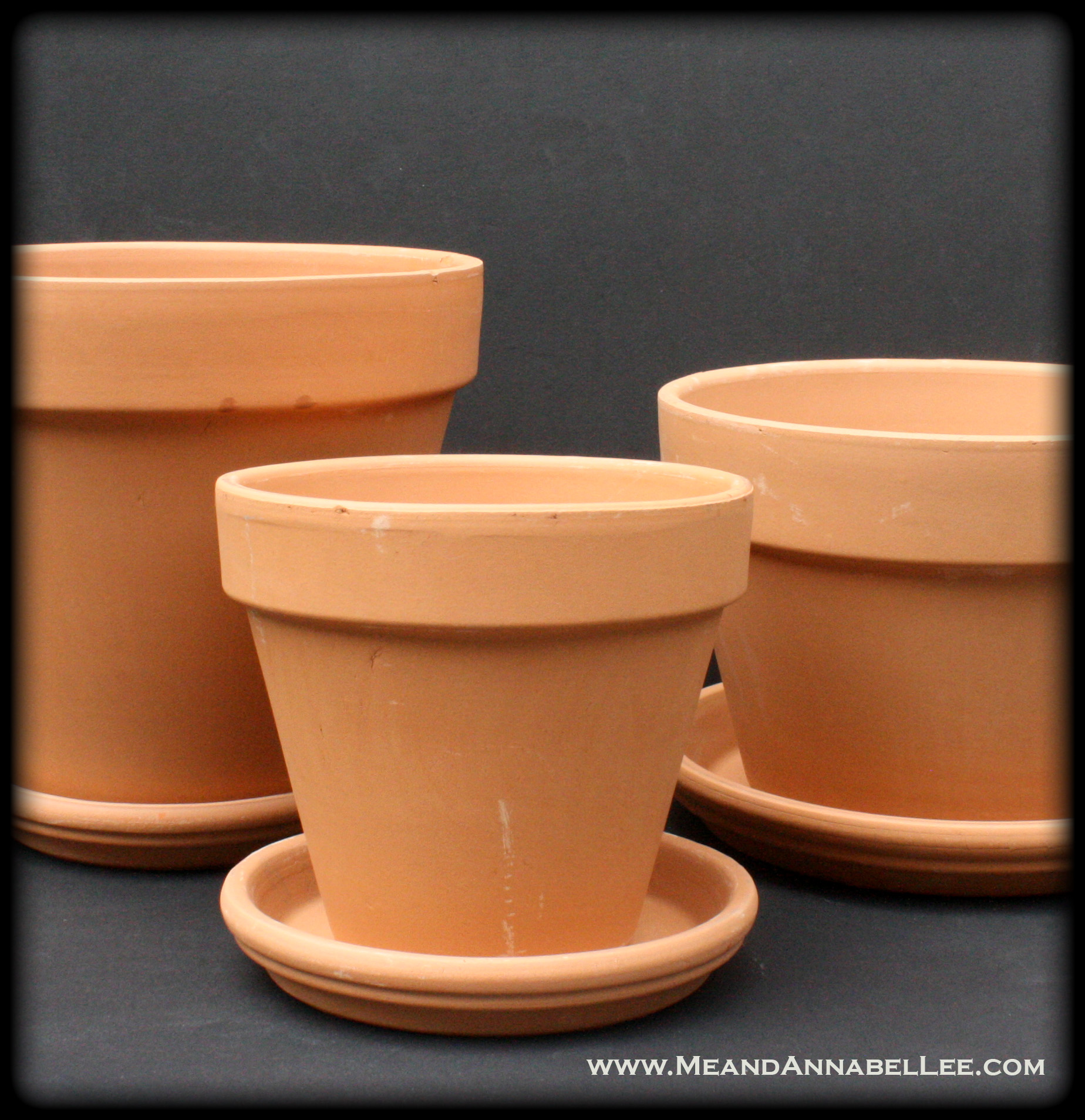 BEFORE - Decoupage Terra Cotta Flower Pots with Halloween Napkins | www.Meand AnnabelLee.com